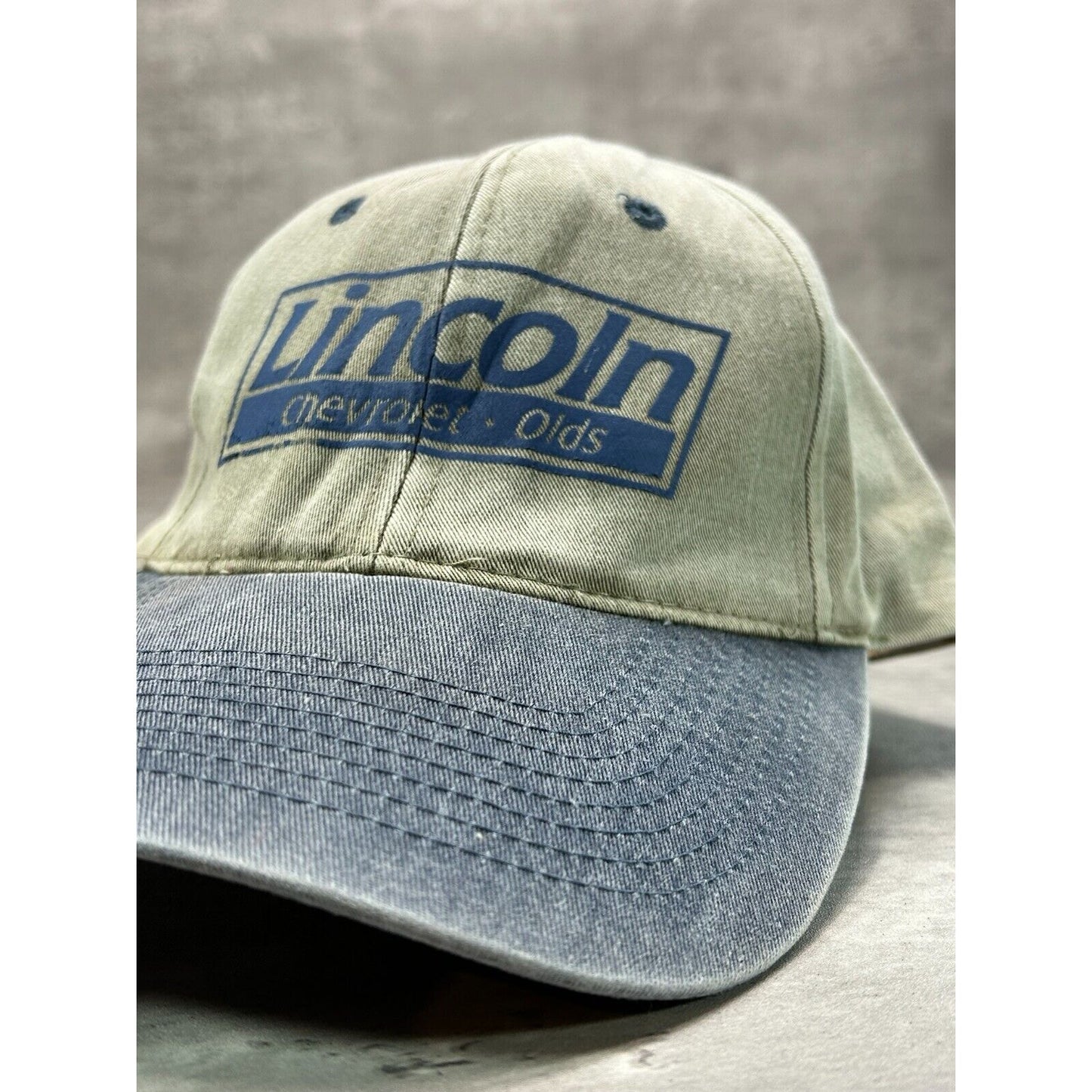 Vintage Lincoln Chevrolet Graphic Spellout Logo Two Tone Strapback Hat OSFA