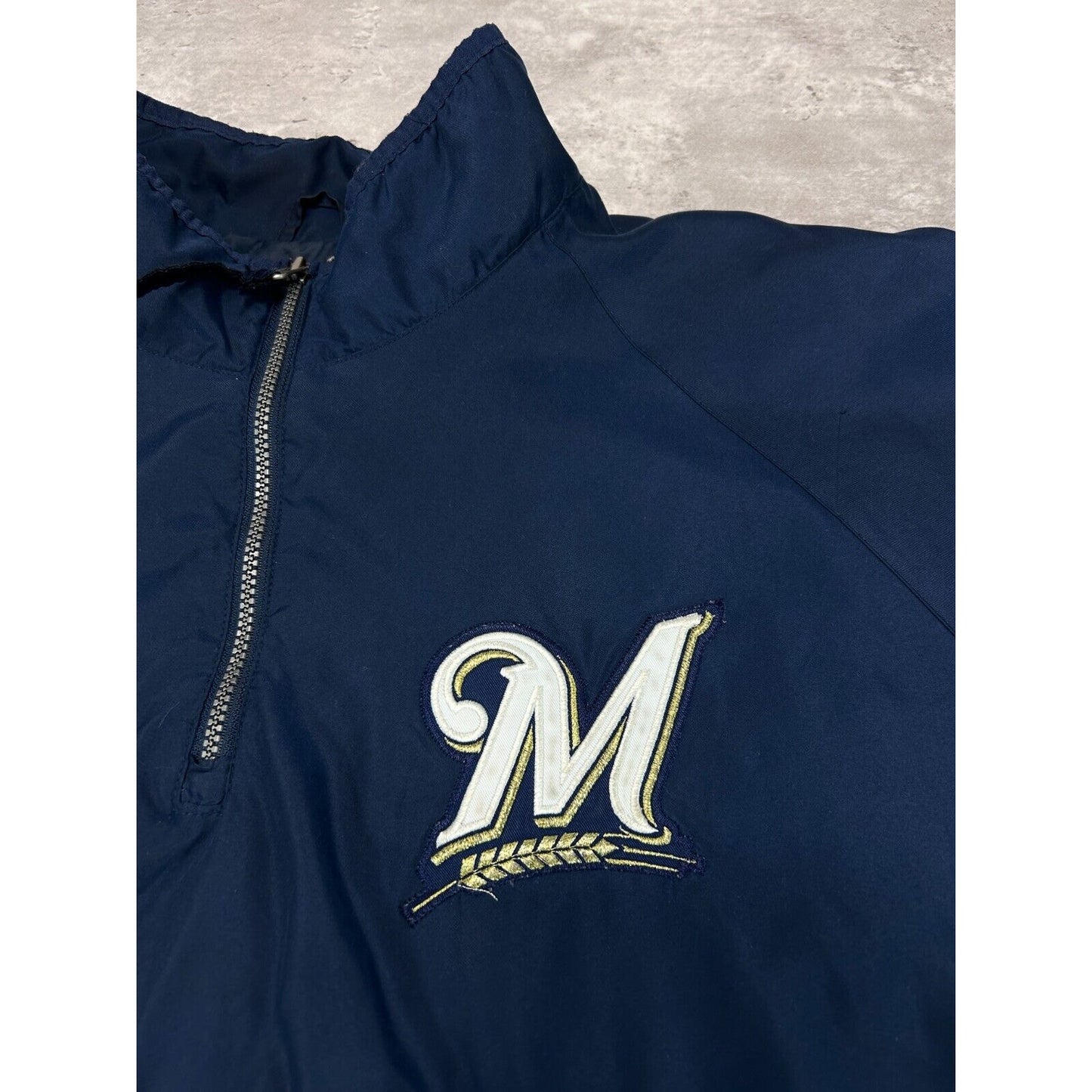 Milwaukee Brewers MLB Embroidered Logo 1/4 Logo Nylon Jacket Size XL