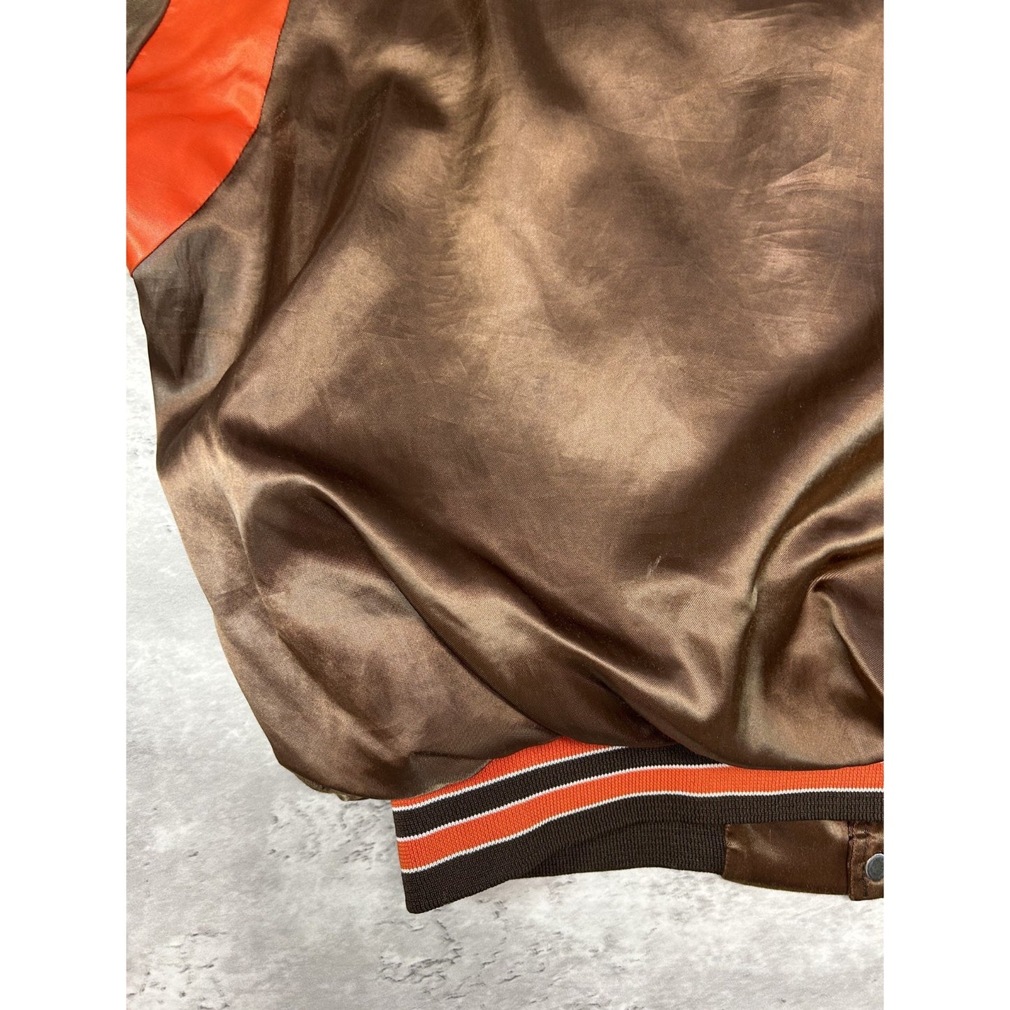 Vintage 90s Cleveland Browns NFL Embroidered Logo Satin Bomber Jacket Size Large