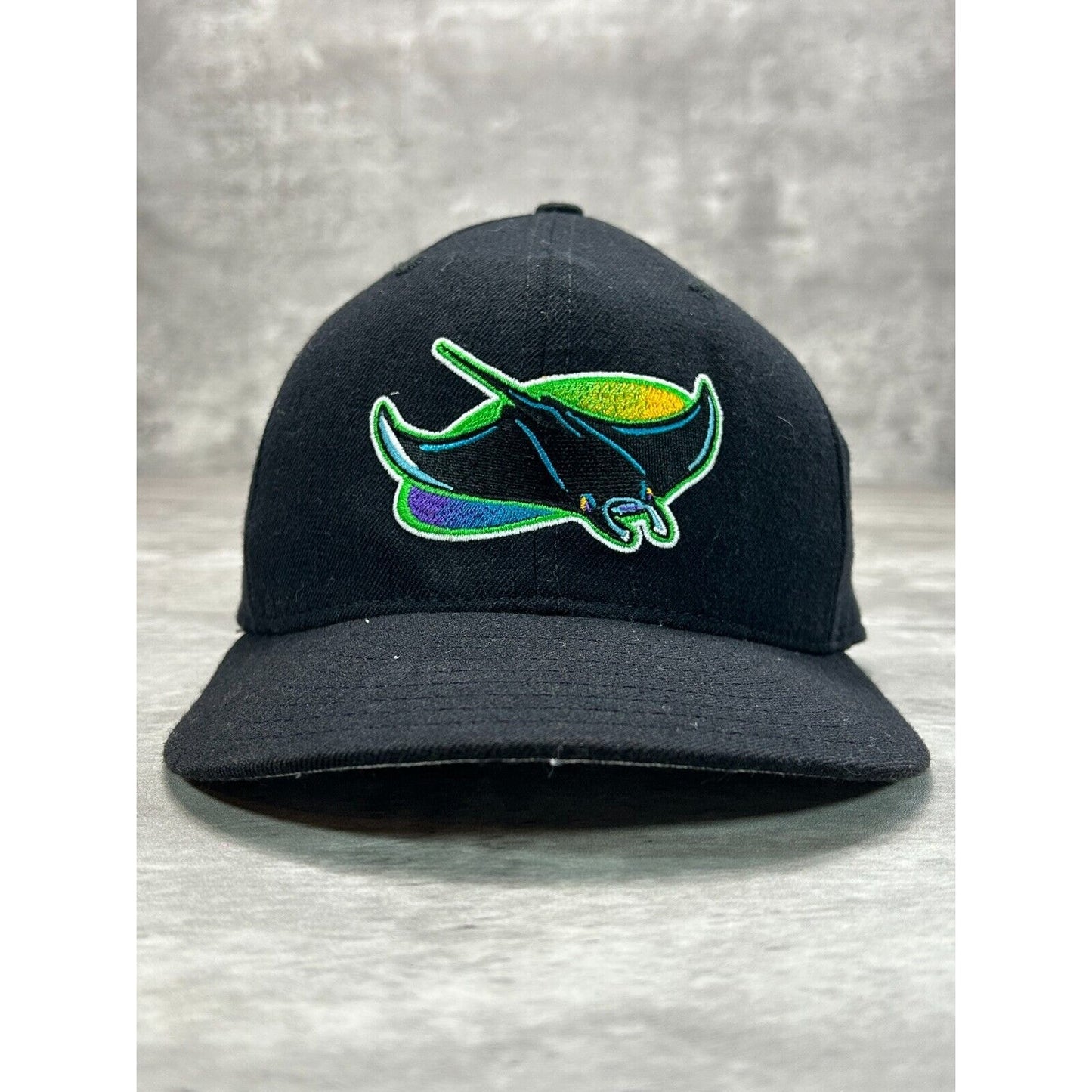 Vintage 90s Tampa Bay Devil Rays MLB Embroidered Logo Fitted Hat Size 7 Black
