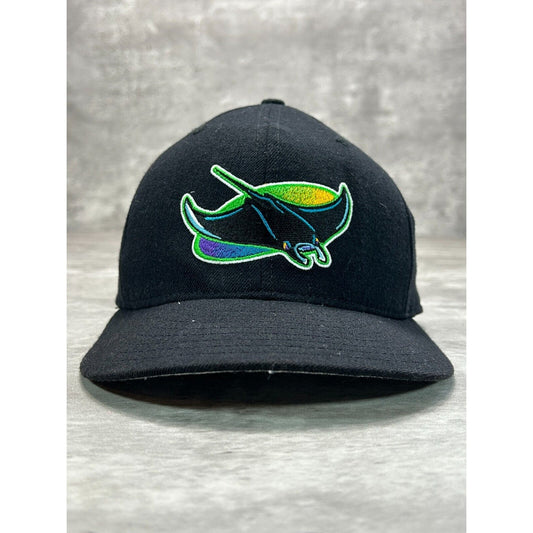 Vintage 90s Tampa Bay Devil Rays MLB Embroidered Logo Fitted Hat Size 7 Black