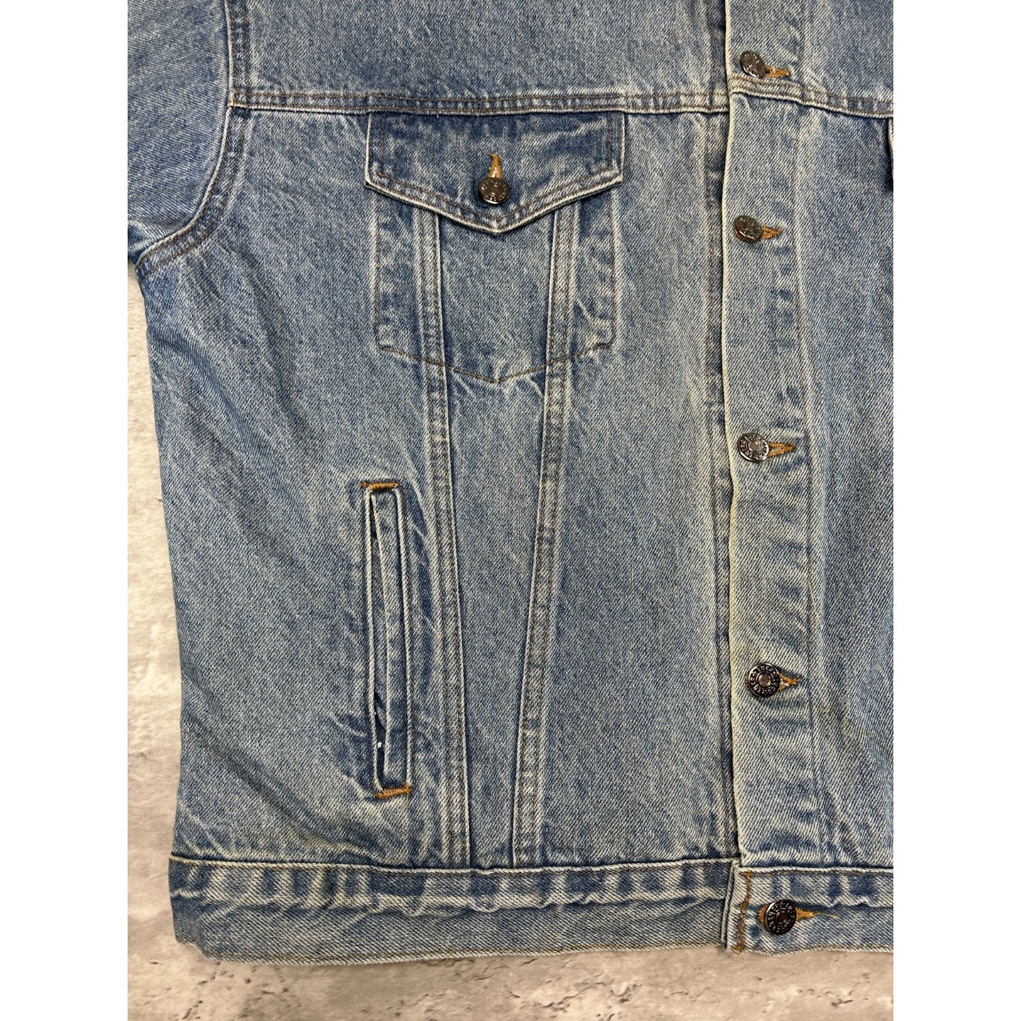 Vintage 90s Pro Polaris Embroidered Spellout Light Wash Denim Jacket Size XL