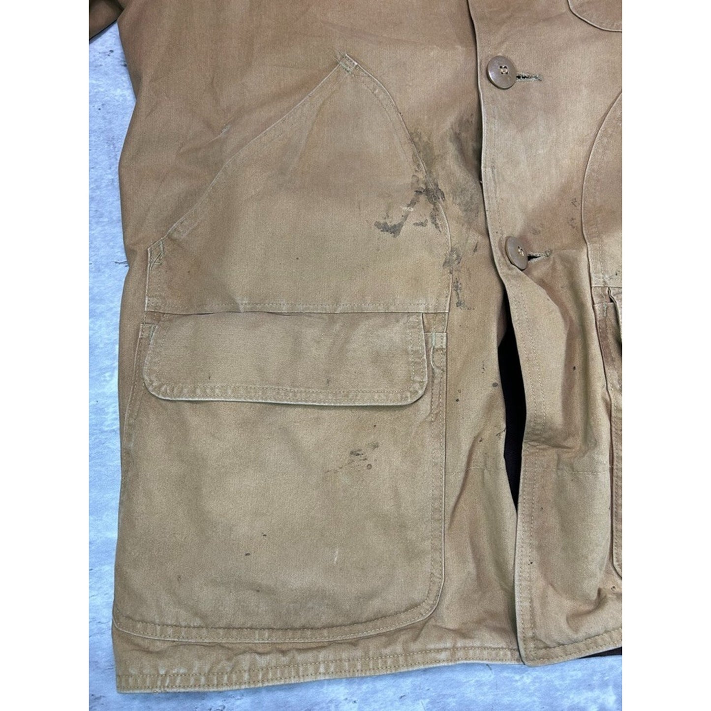 Vintage 1970s Sears Canvas Three Pocket Hunting Jacket Size XL Beige