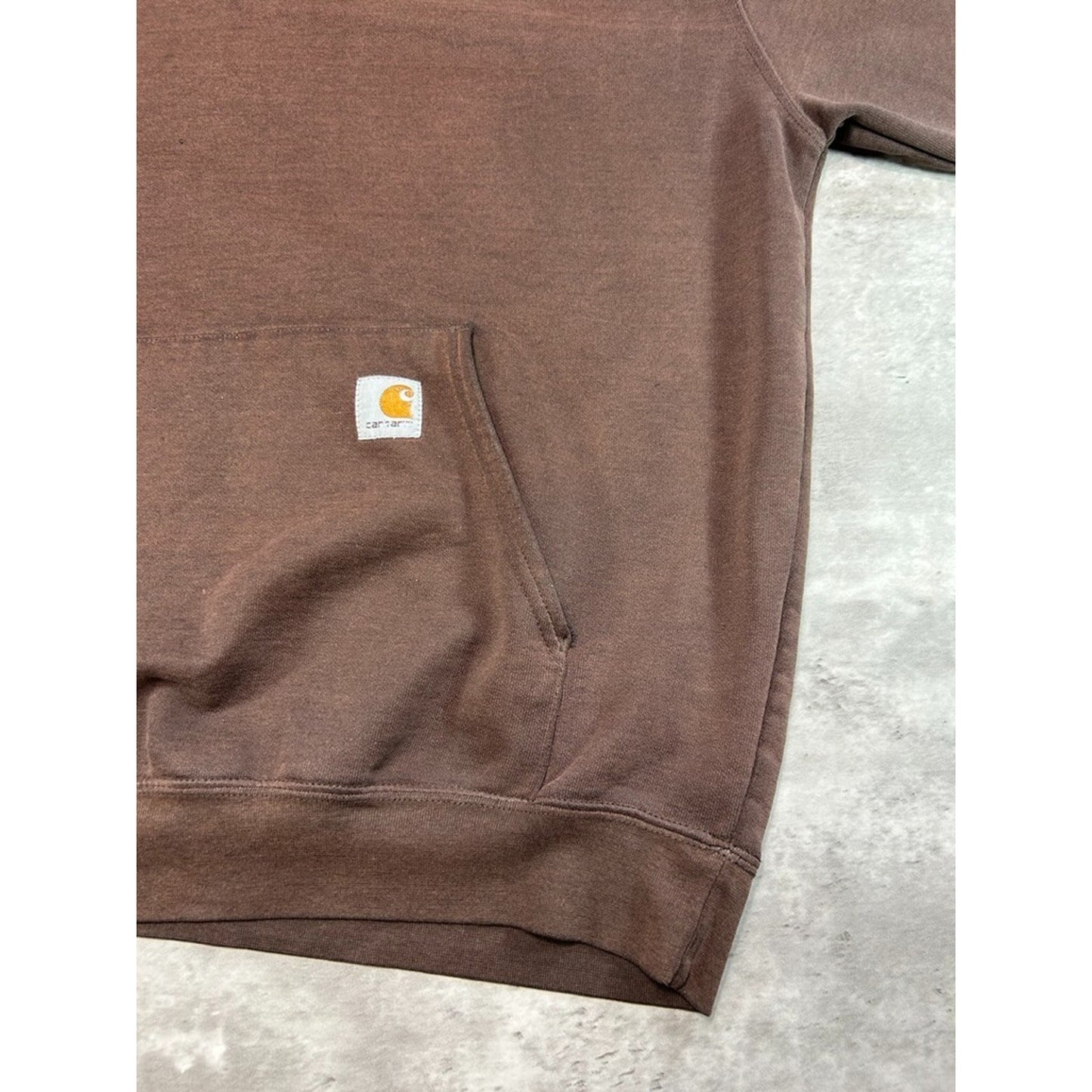 Vintage Carhartt Sleeve Spellout Workwear Hooded Sweatshirt Size Large Brown