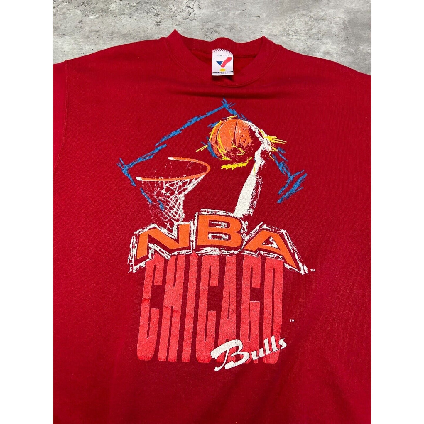 Vintage 90s Chicago Bulls NBA Big Graphic Basketball Sweatshirt Size Medium Red