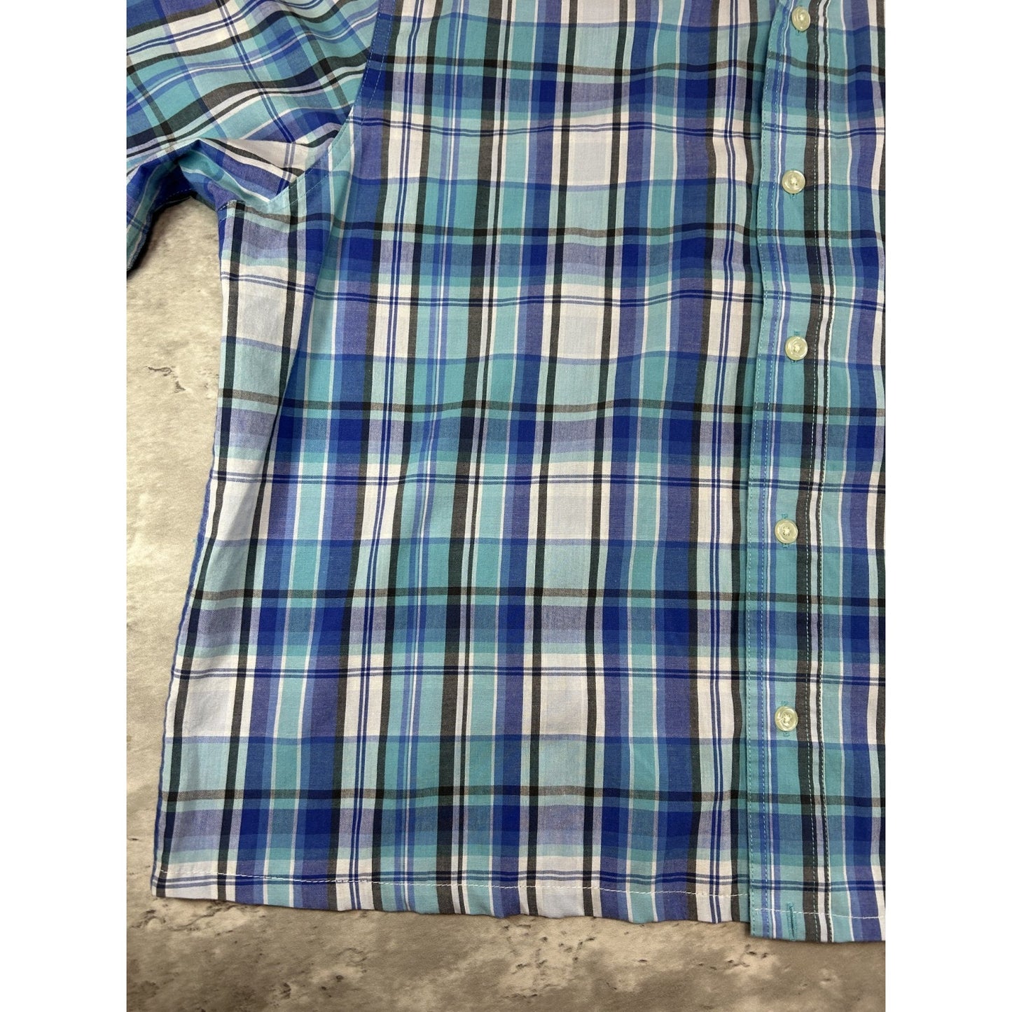 Vintage Chaps Plaid Print Short Sleeve Reworked Cropped Button Up Shirt Sz Large