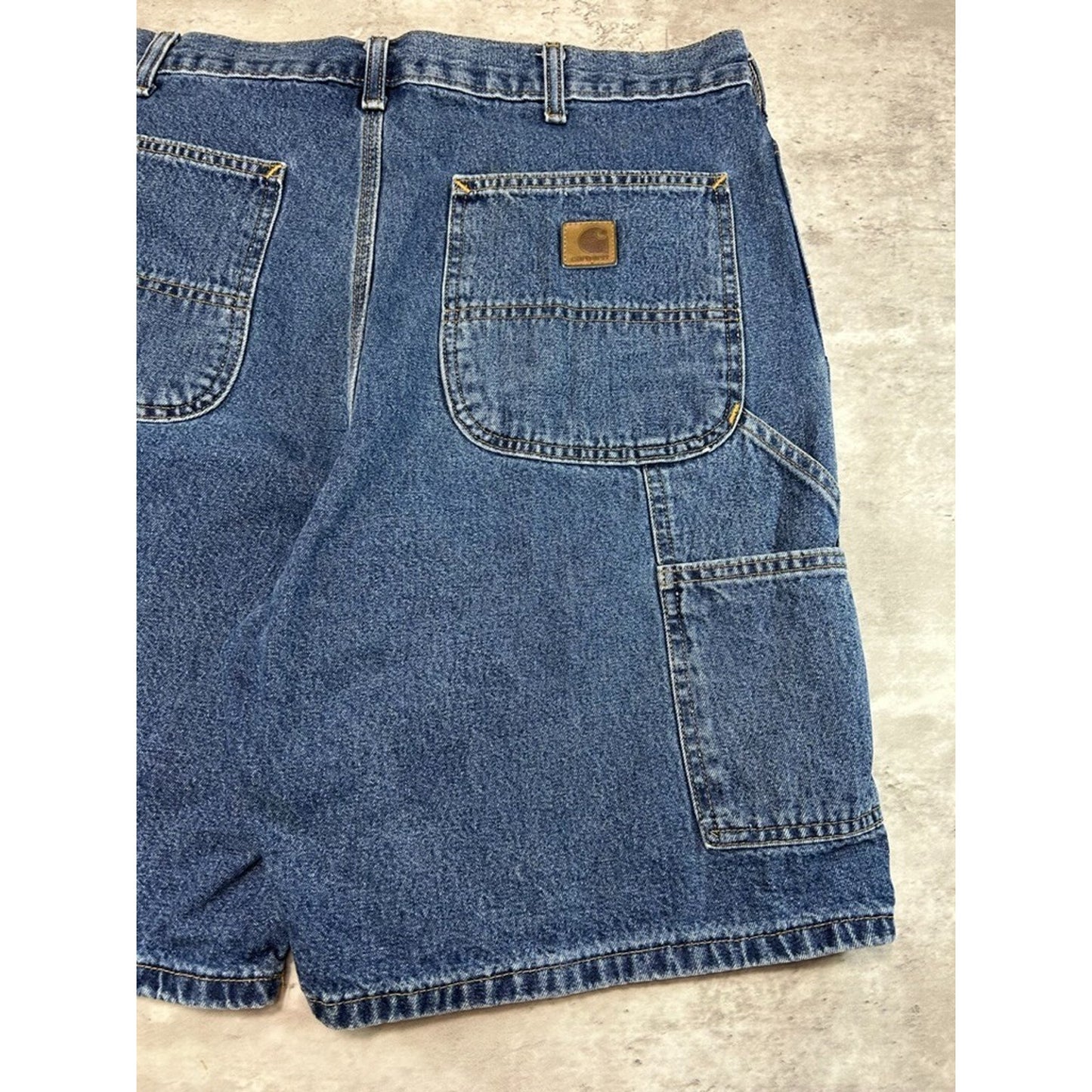 Vintage Carhartt Workwear Dark Wash Denim Carpenter Shorts Size 37 Blue