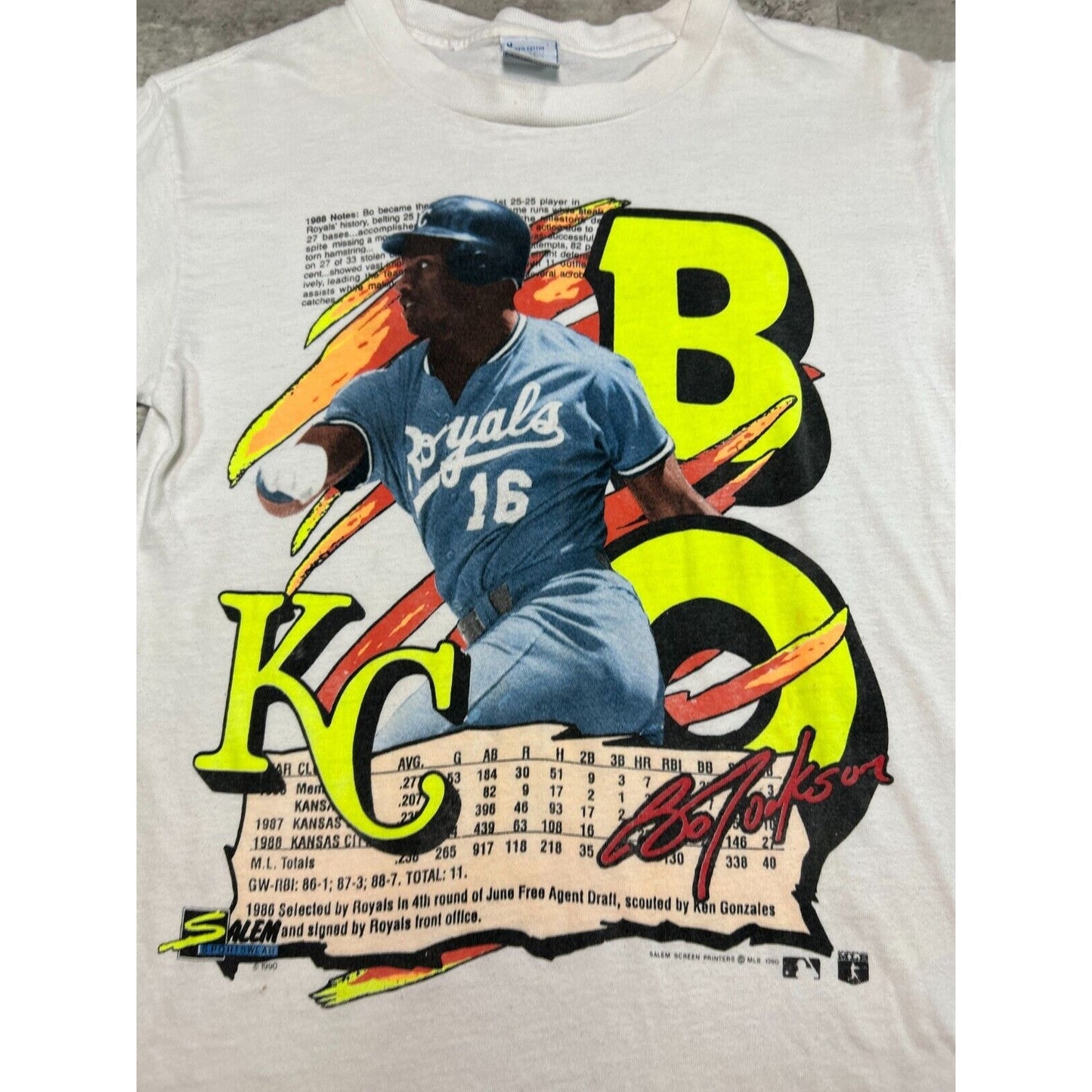 Vintage 1990 Bo Jackson #16 Kansas City Royals MLB Player T-Shirt Size Medium