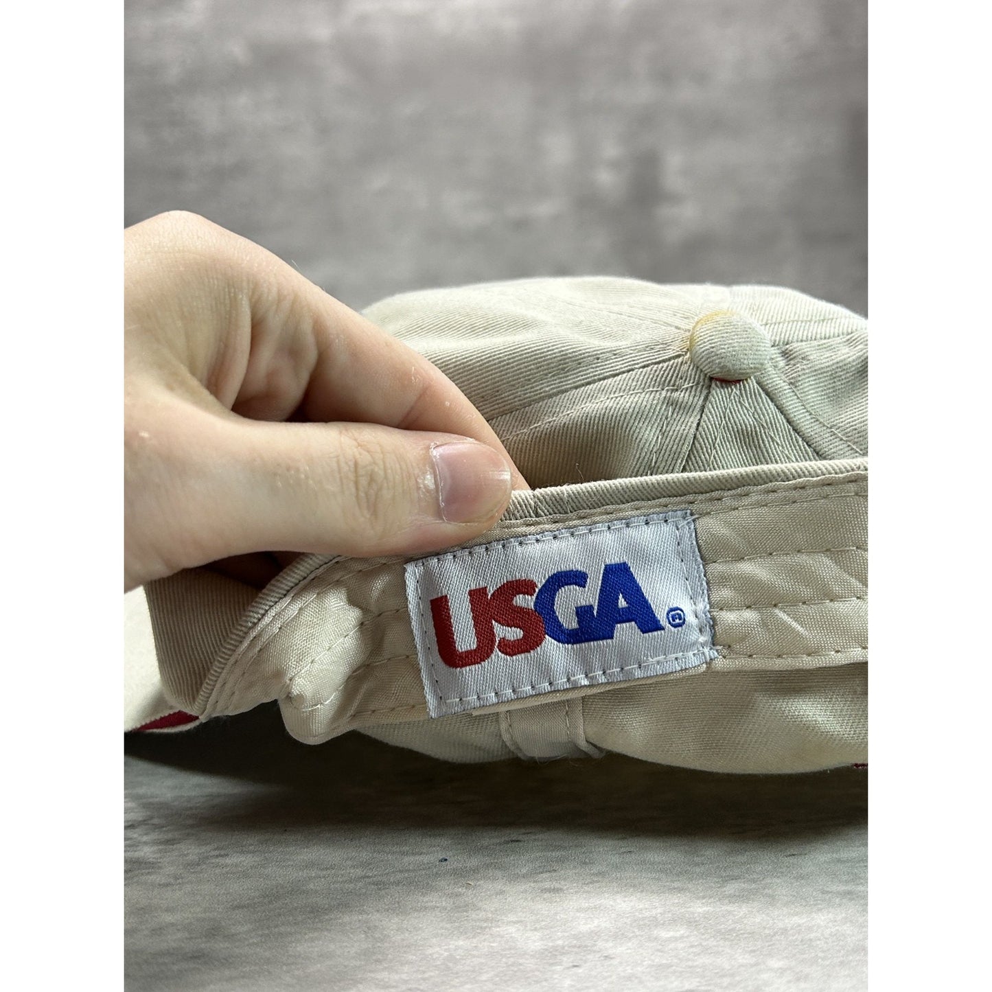 US Open Bethpage Embroidered Spellout Golf Strapback Hat OSFA Beige