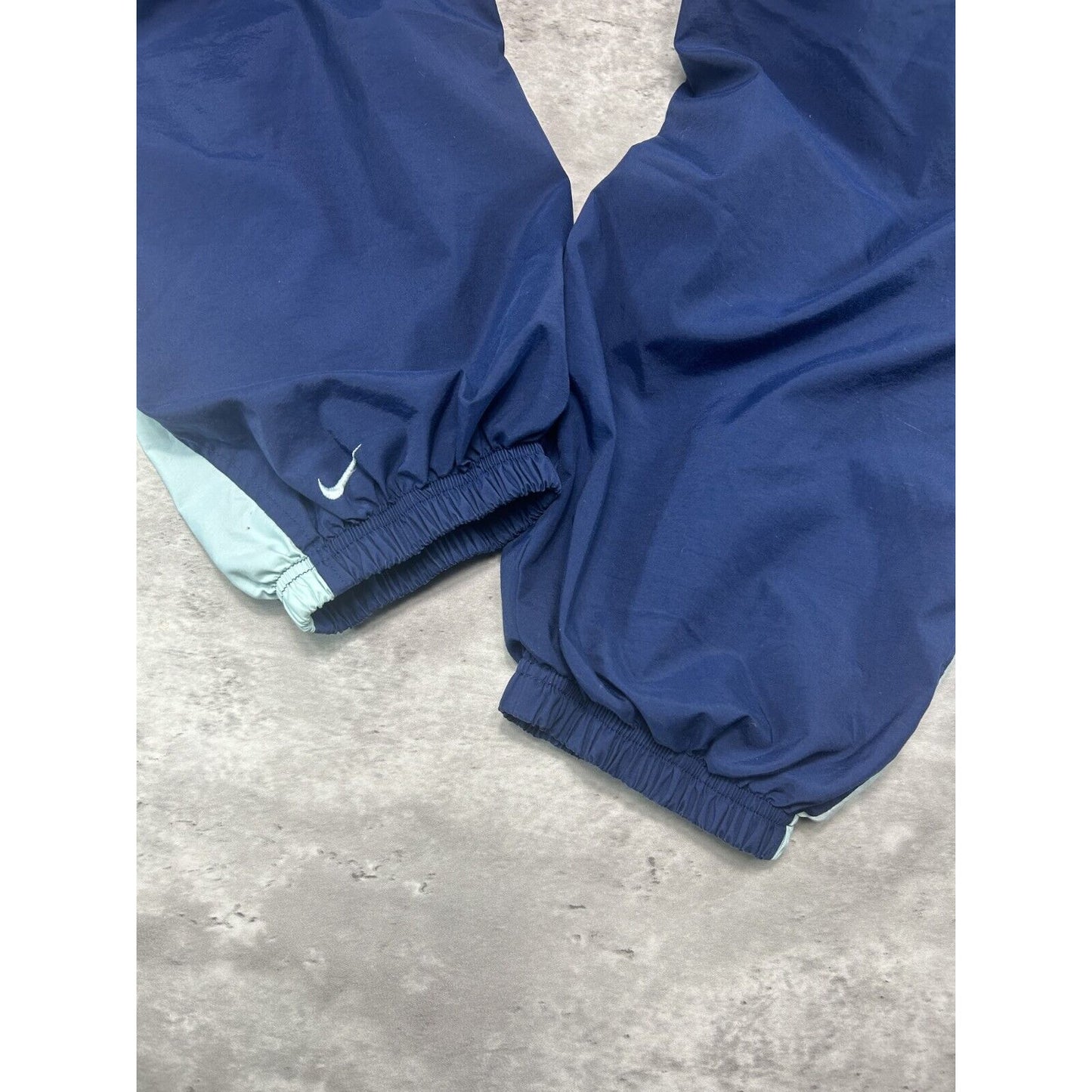Vintage Y2K Nike Two Tone Embroidered Swoosh Nylon Track Pants Size XL Blue