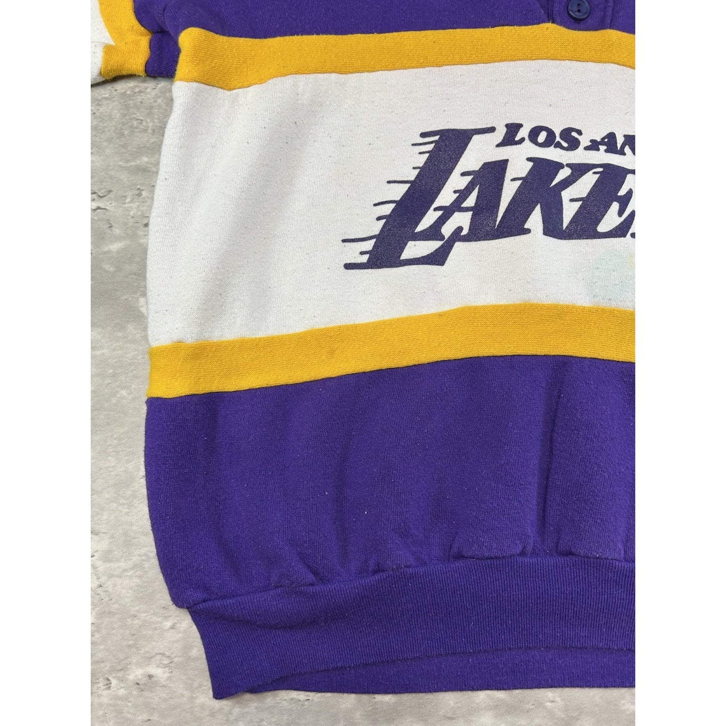Vintage 80s Los Angeles Lakers NBA SPellout Graphic Collared Sweatshirt Sz Large