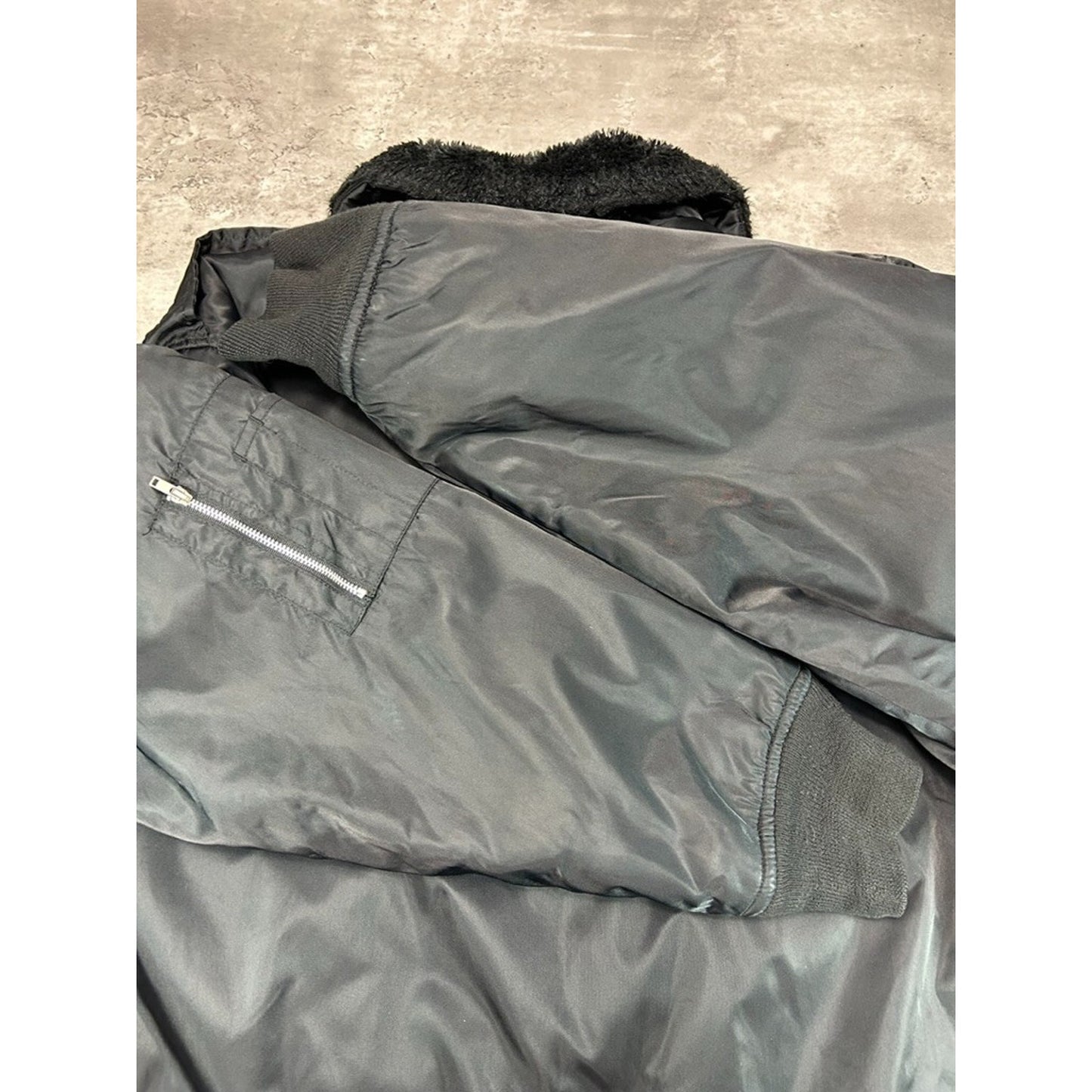 Vintage 80s Dickies Sherpa Collar Full Zip Pilots Bomber Jacket Size XL Black
