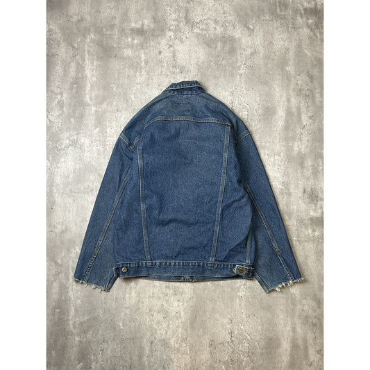 Vintage 90s Carhartt Dark Wash Denim Workwear Trucker Jacket Size Large Blue