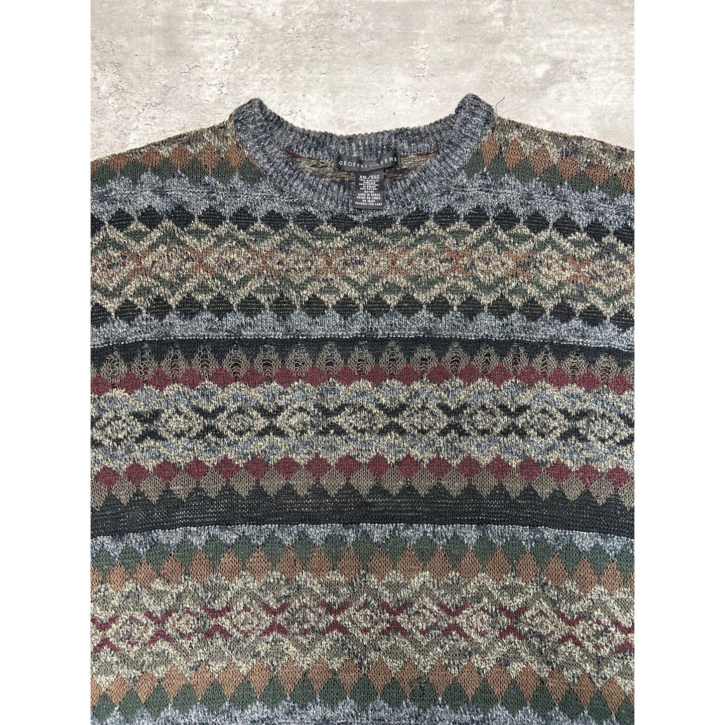 Vintage Geoffrey Beene Abstract Striped Pullover Ribbed Knit Sweater Size XXL