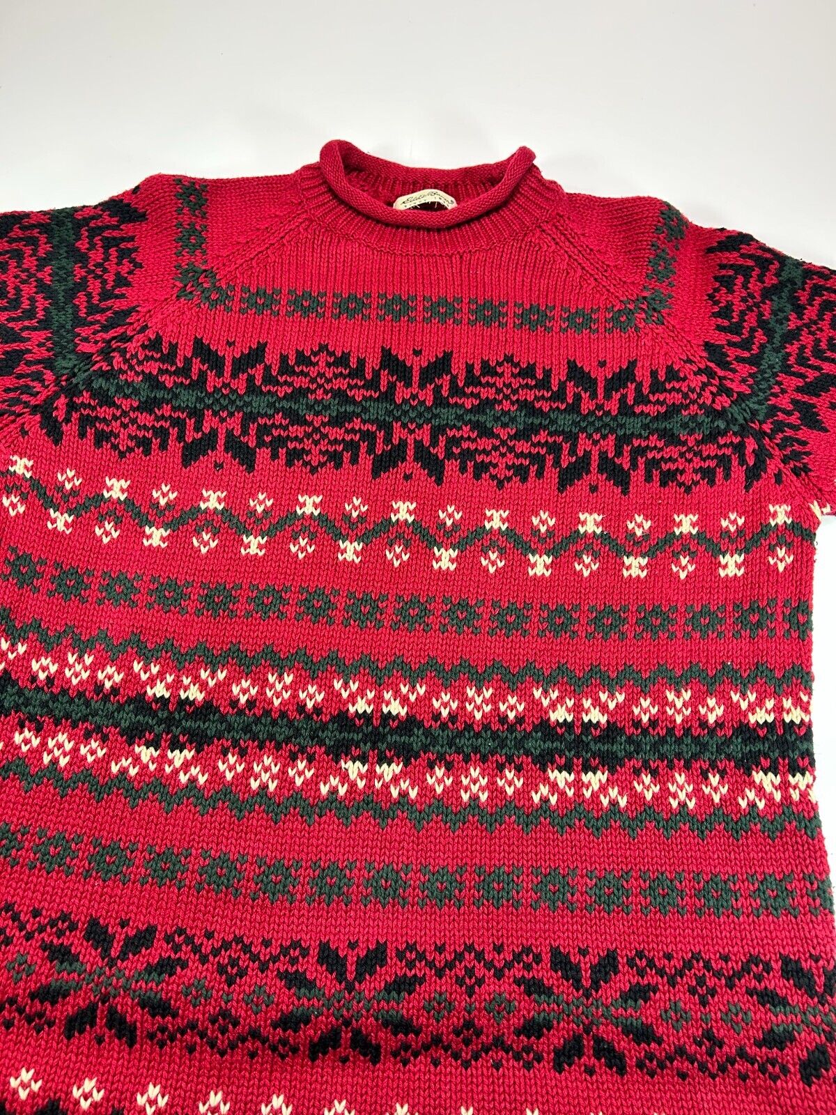 Vintage 90s Eddie Bauer Abstract Winter Pattern Mock Neck Knit Sweater Size Medium