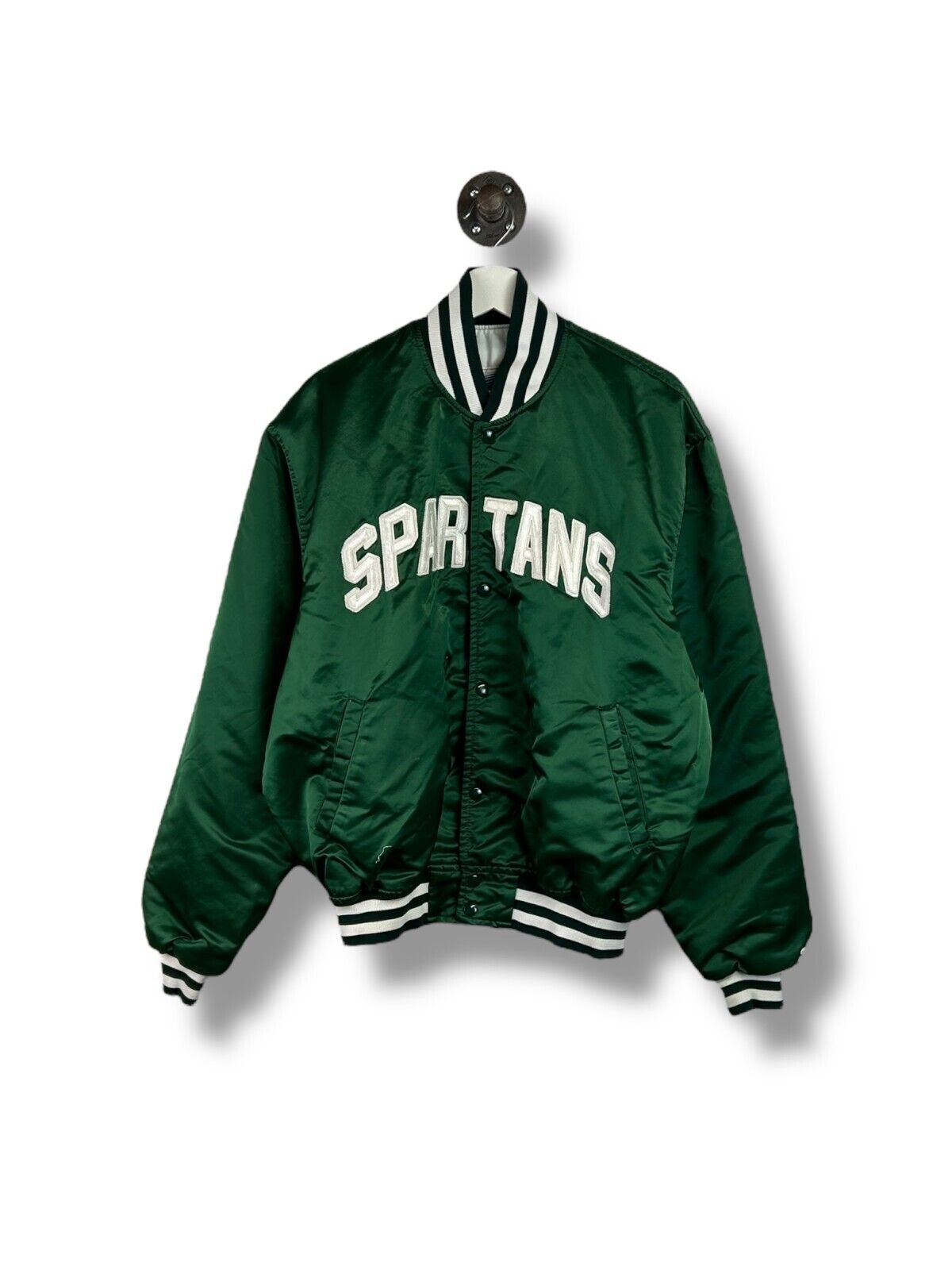 Vintage 80s Michigan State Spartans NCAA Satin Varsity Bomber Jacket Size XL