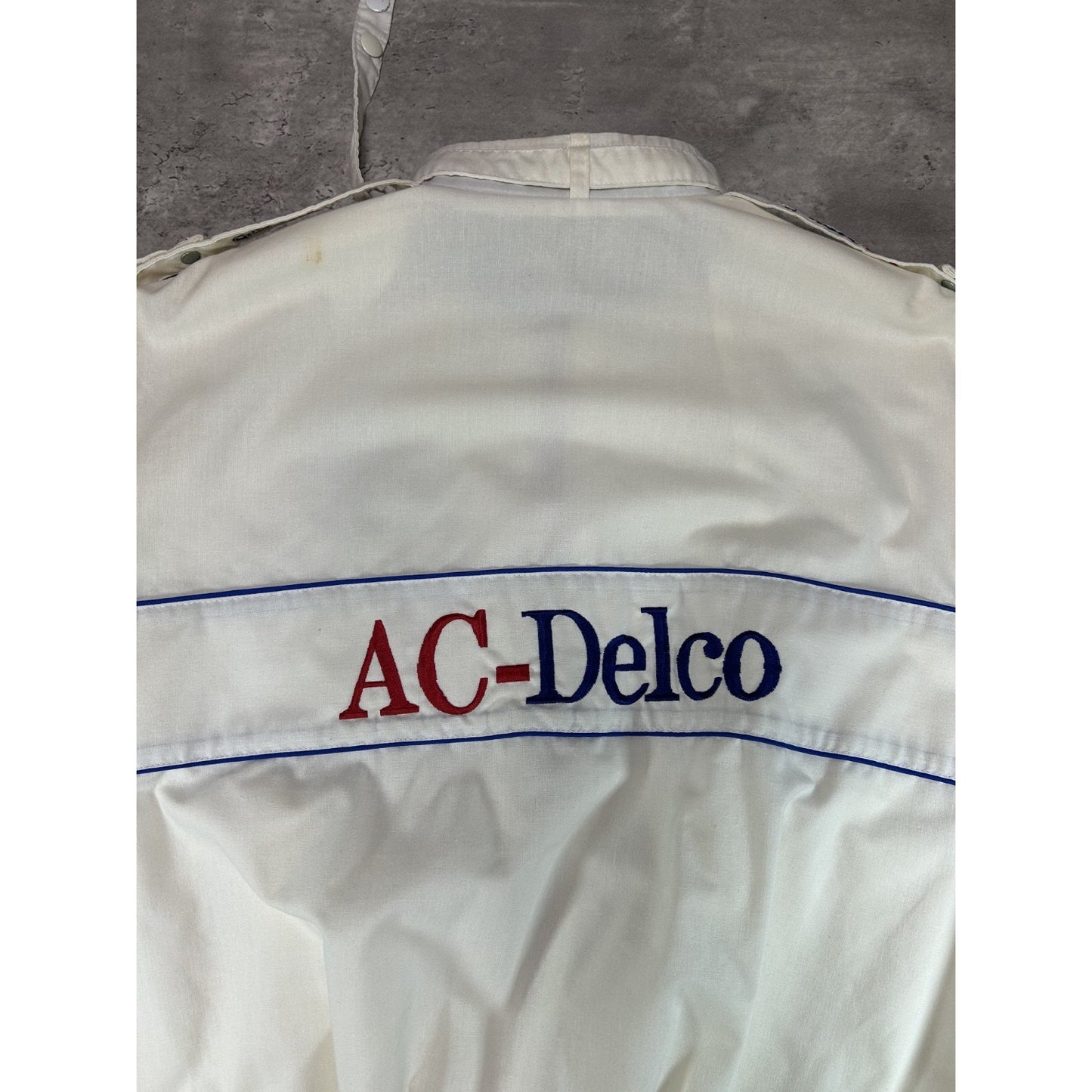 Vintage 80s Al-Delco Embroidered Logo Full Zip Racing Bomber Jacket Size Large