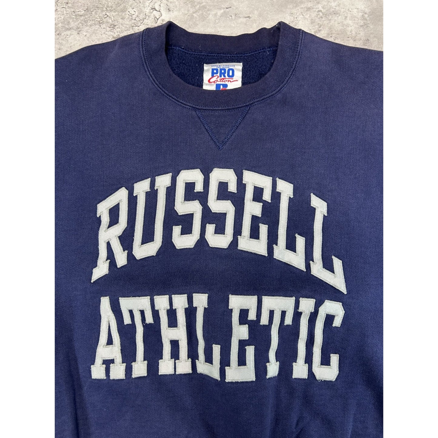 Vintage 90s Russell Athletic Embroidered Spellout Crewneck Sweatshirt Sz Medium