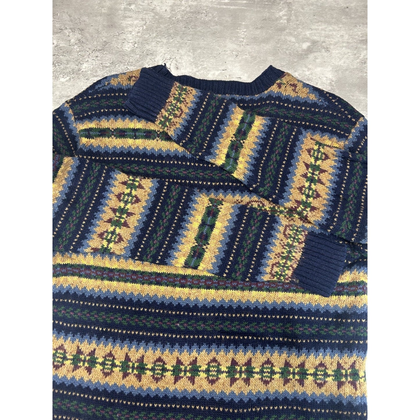 Vintage 90s Polo Ralph Lauren Abstract Striped V-Neck Knit Sweater Size Small
