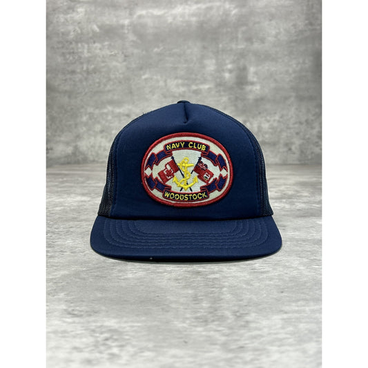 Vintage 80s/90s Navy Club Woodstock Embroidered Trucker Snapback Hat OSFA