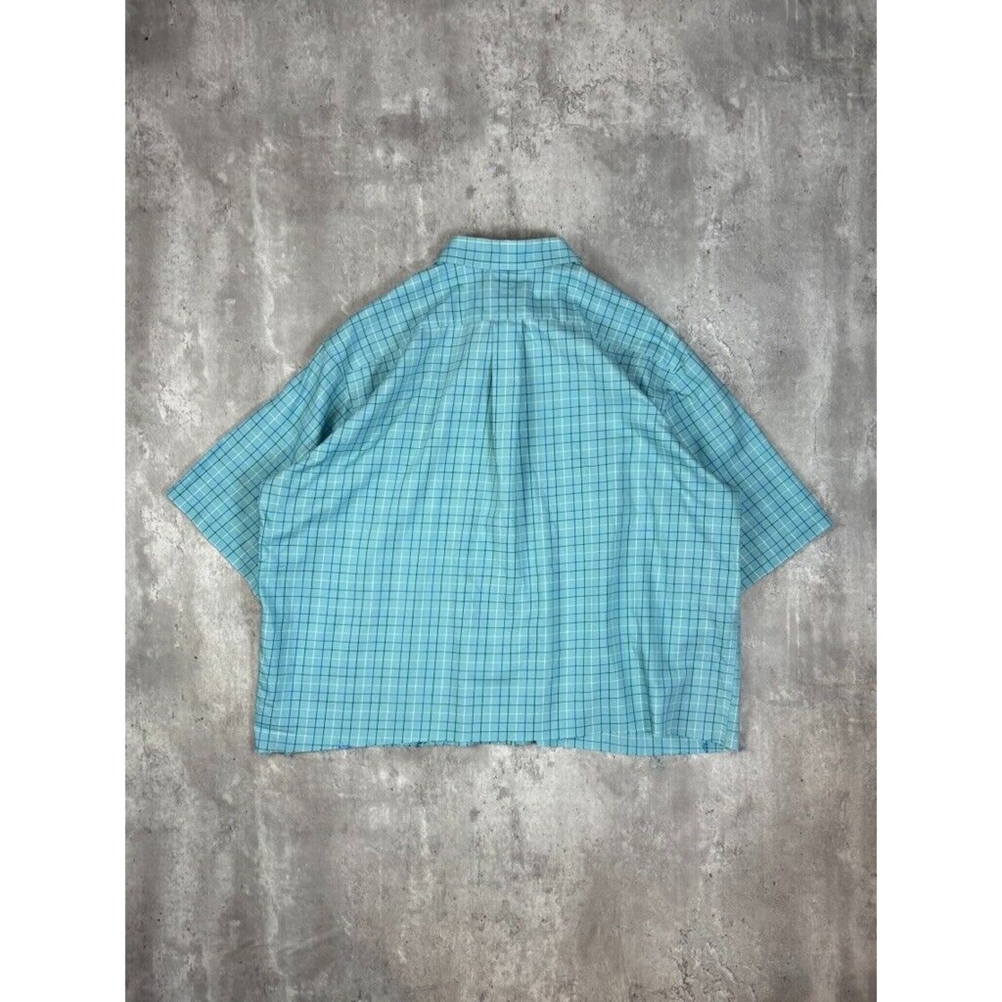 Vintage LL Bean Checkered Short Sleeve Cropped Button Up Shirt Size XL