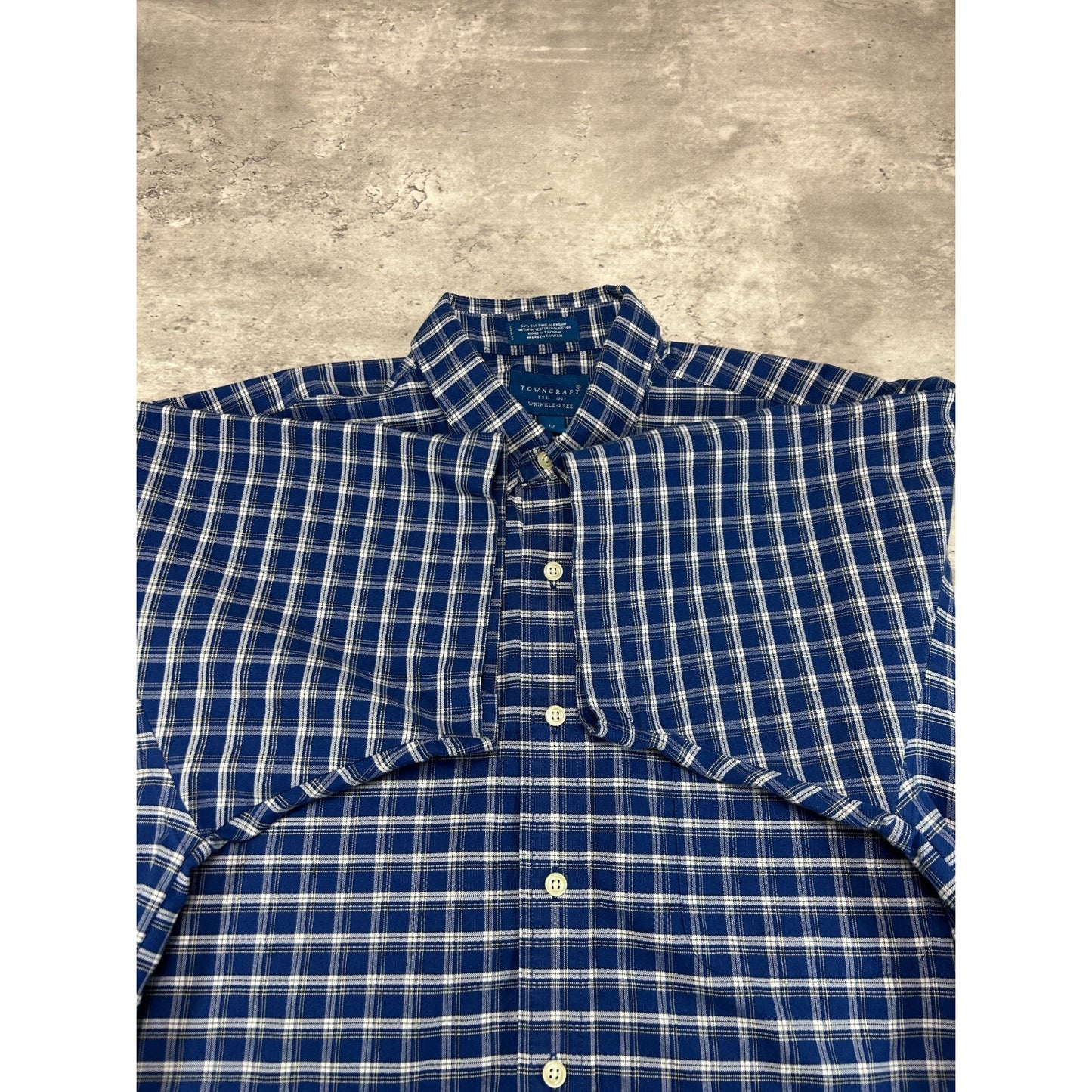 Vintage Towncraft Plaid Single Pocket Cropped Button Up Shirt Size Large Blue