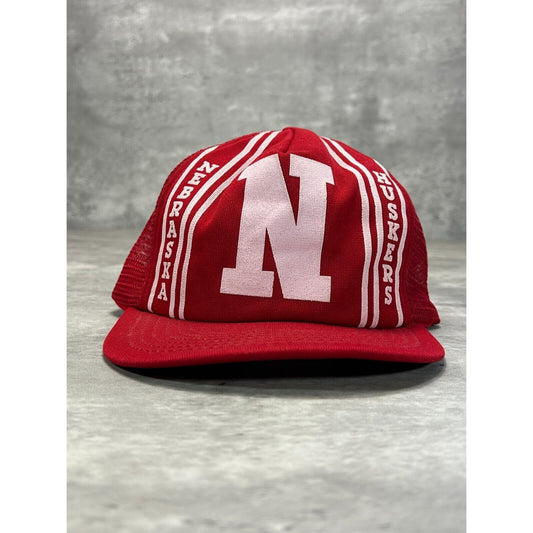 Vintage 80s Nebraska Cornhuskers NCAA Graphic Logo Trucker Snapback Hat OSFA