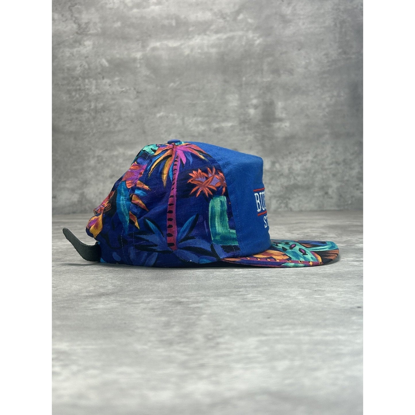 Vintage 90s Buffalo State Floral Print Embroidered Spellout Strapback Hat OSFA