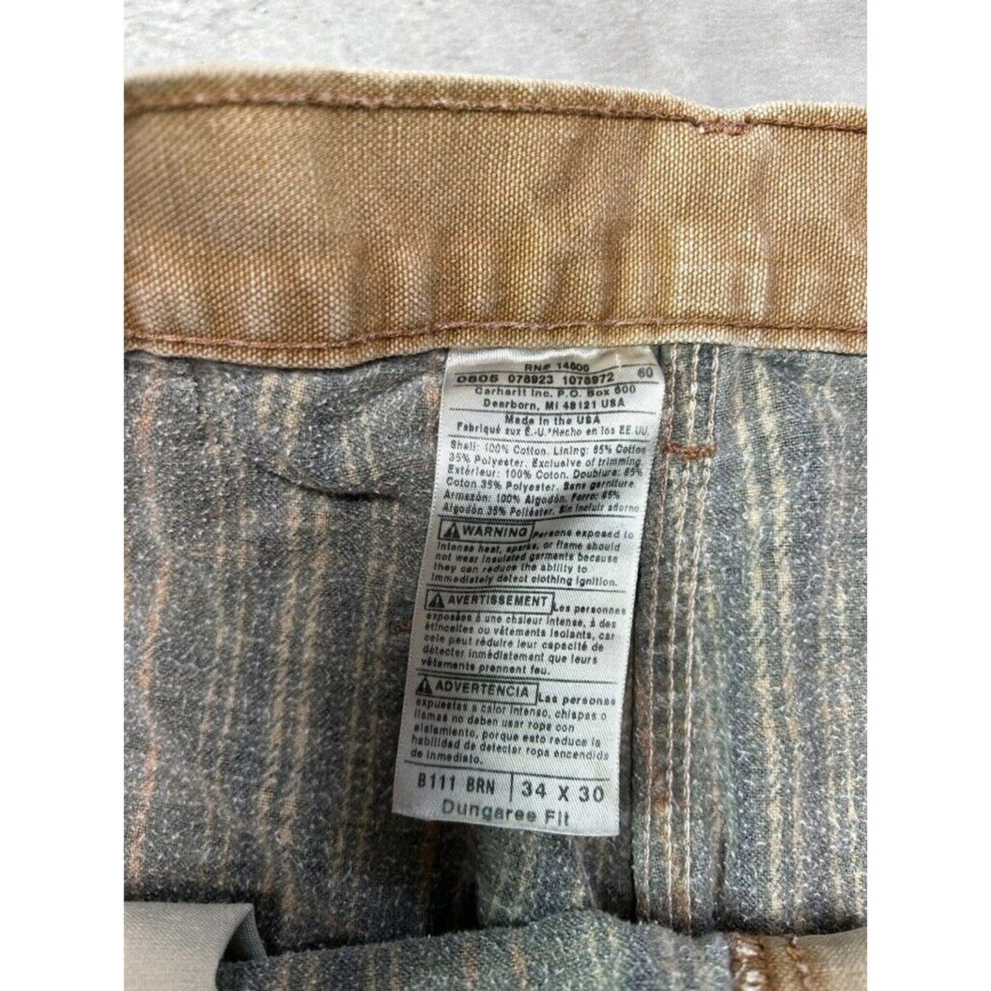 Vintage Carhartt Plaid Lined Dungaree Fit Canvas Workwear Carpenter Pants Size 33
