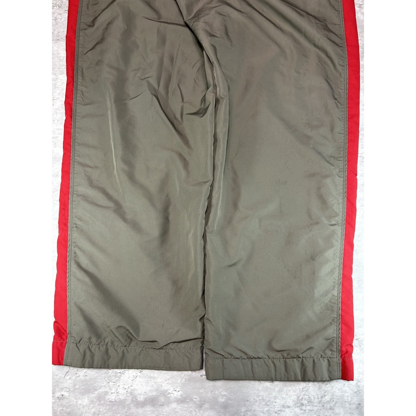 Vintage Y2K Nike Spellout Logo Two Tone Nylon Track Pants Size XL Brown/Red