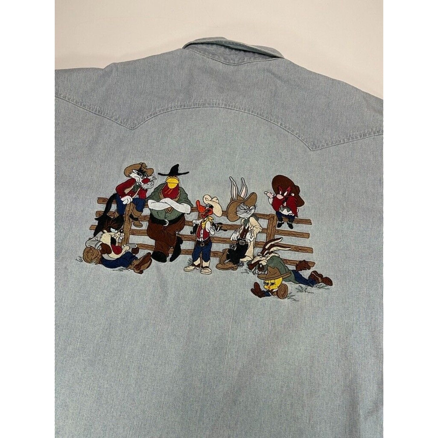 Vintage 1995 LoonEy Tunes Friends Wild West Embroidered Button Up Shirt Size XXL