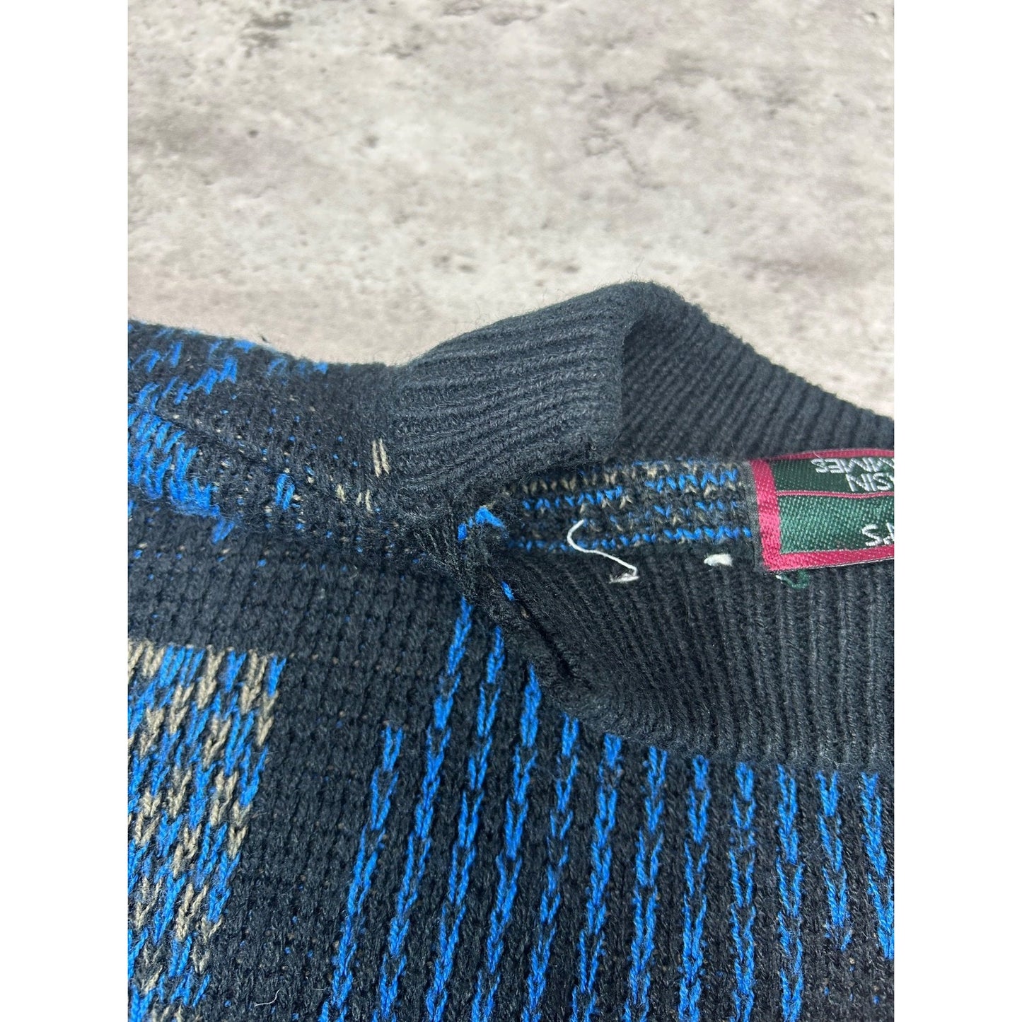 Vintage 80s/90s Abstract Print Pullover Ribbed Knit Sweater Size XL
