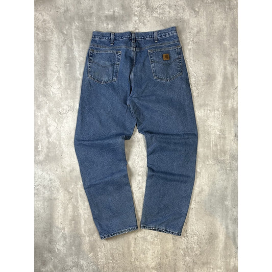 Vintage Carhartt Distressed Medium Wash Denim Workwear Pants Size 35