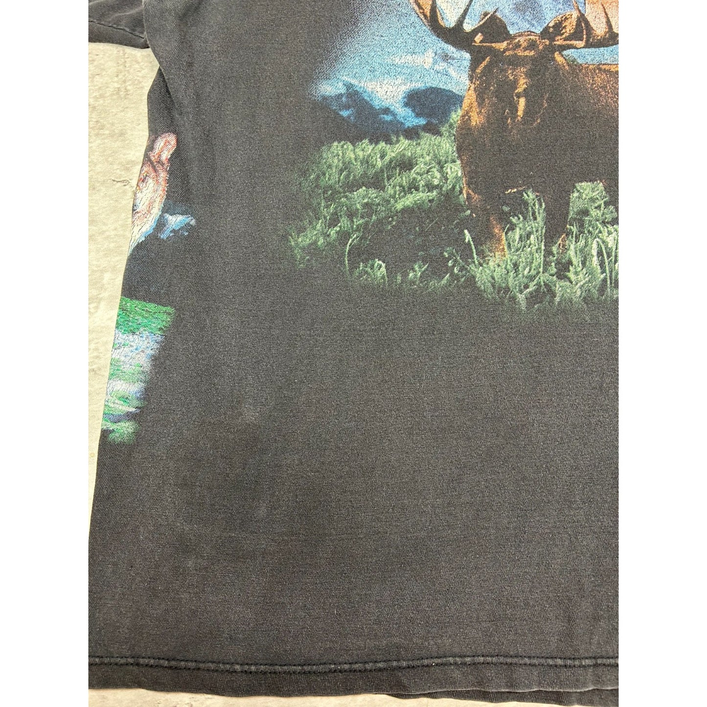 Vintage Bald Eagle Grizzly Bear Animal Nature Graphic AOP T-Shirt Size XL