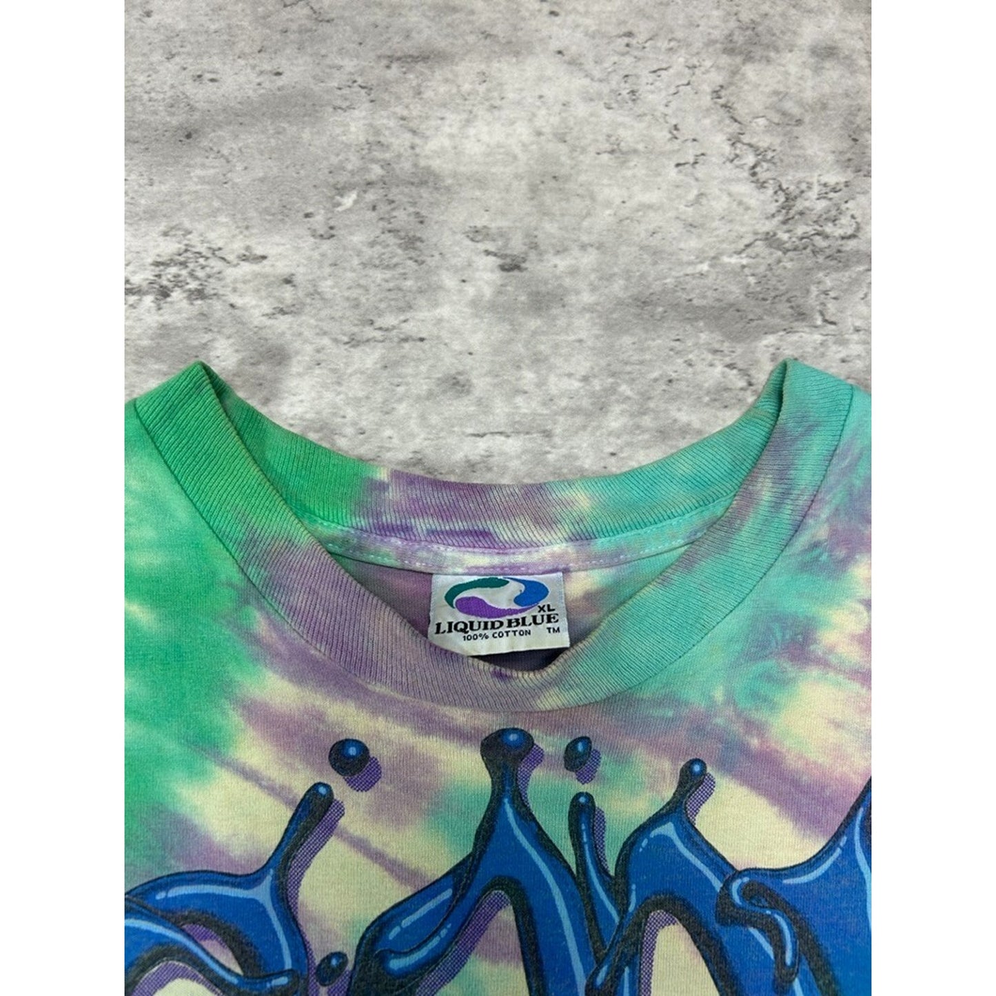 Vintage 1991 Moody Blues Tye Dye Rock Music Graffiti Spellout T-Shirt Size XL