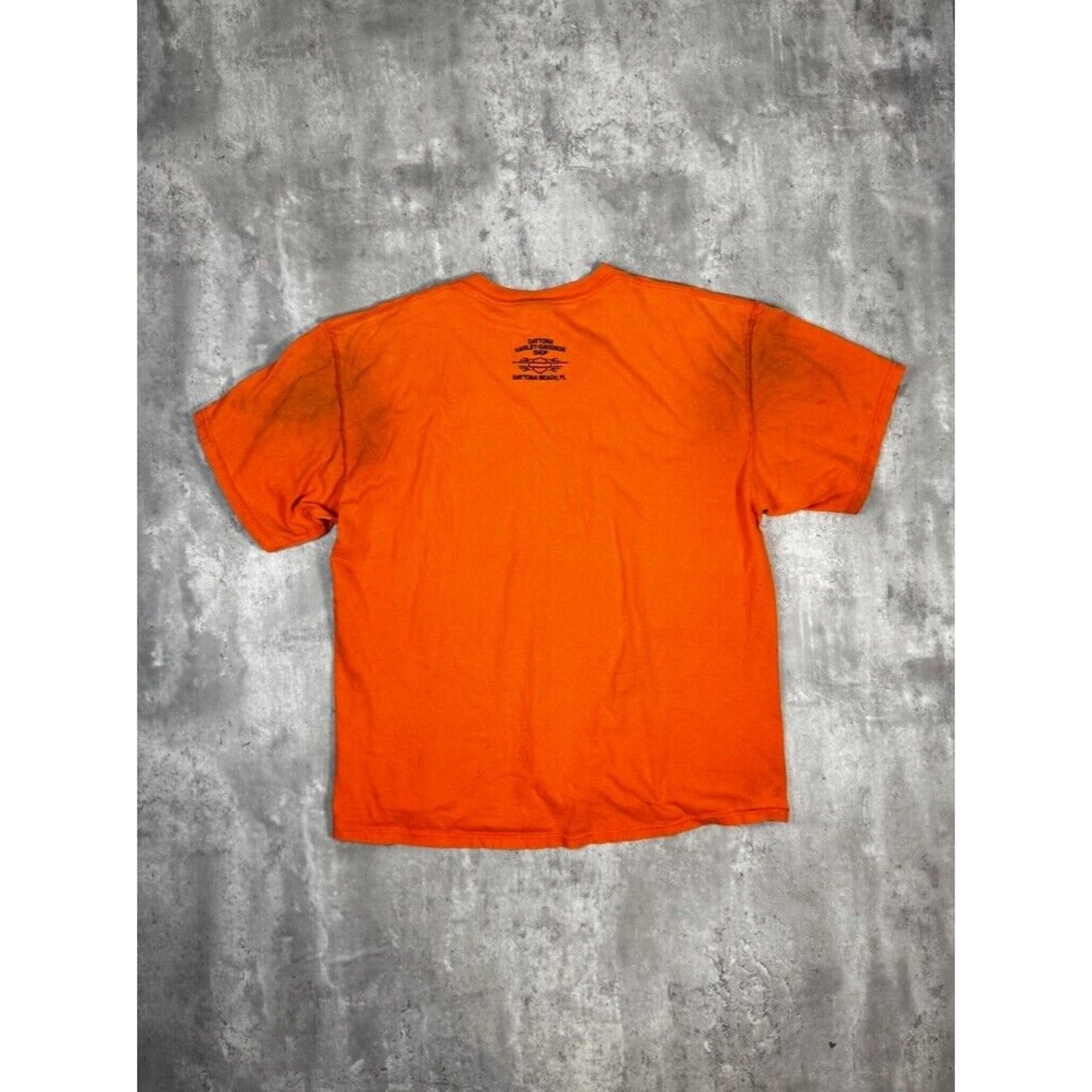 Vintage Harley Davidson Embroidered Spell Out Distressed T-Shirt Size XXL Orange