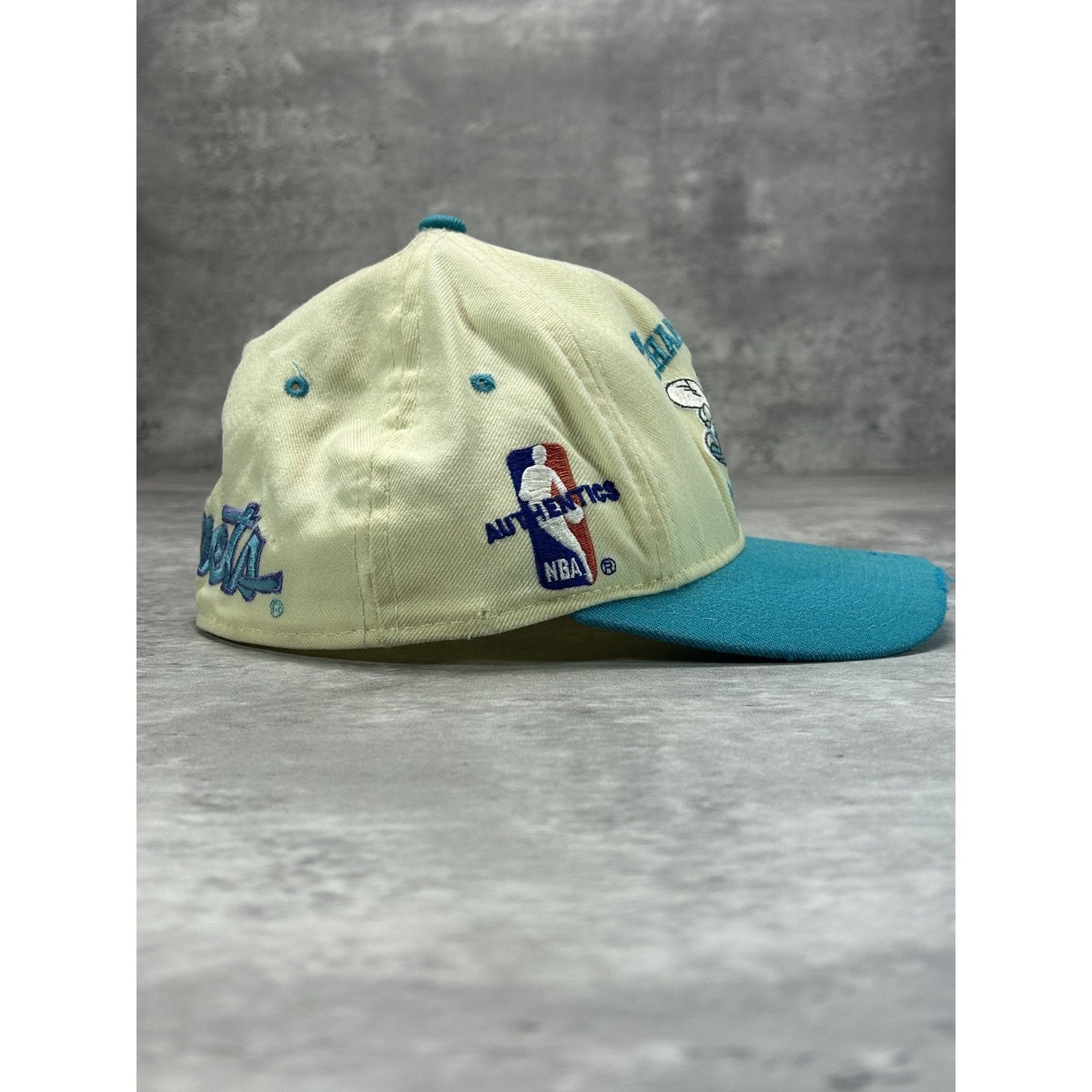 Vintage 90s Charlotte Hornets NBA Sports Specialties Back Script Fitted Hat Sz 7