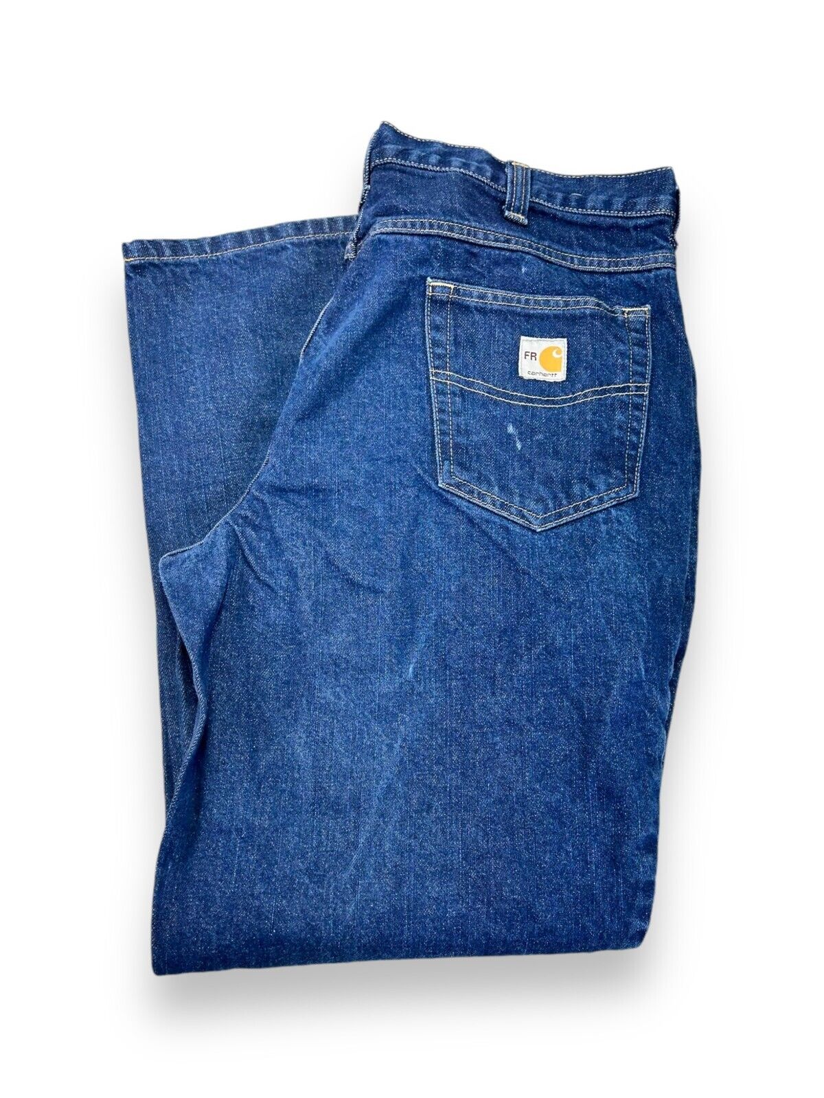 Vintage Carhartt FR CAT2 Dark Wash Denim Workwear Pants Size 37W Blue