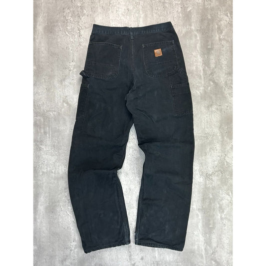 Vintage Carhartt Plaid Lined Canvas Workwear Carpenter Pants Size 30 Black