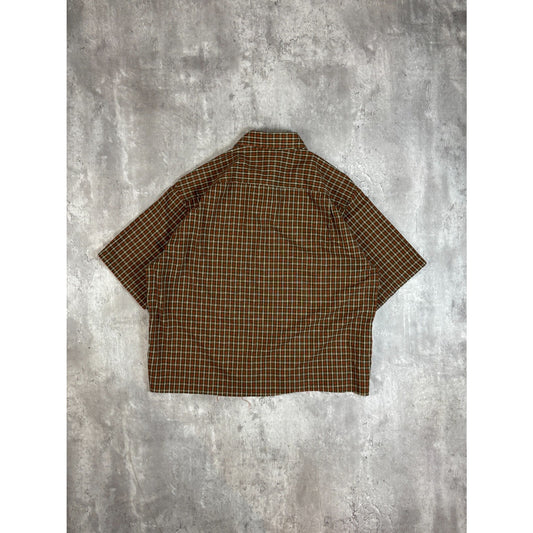 Vintage Colours Plaid Single Pocket Short Sleeve Cropped Button Up Shirt Size Medium