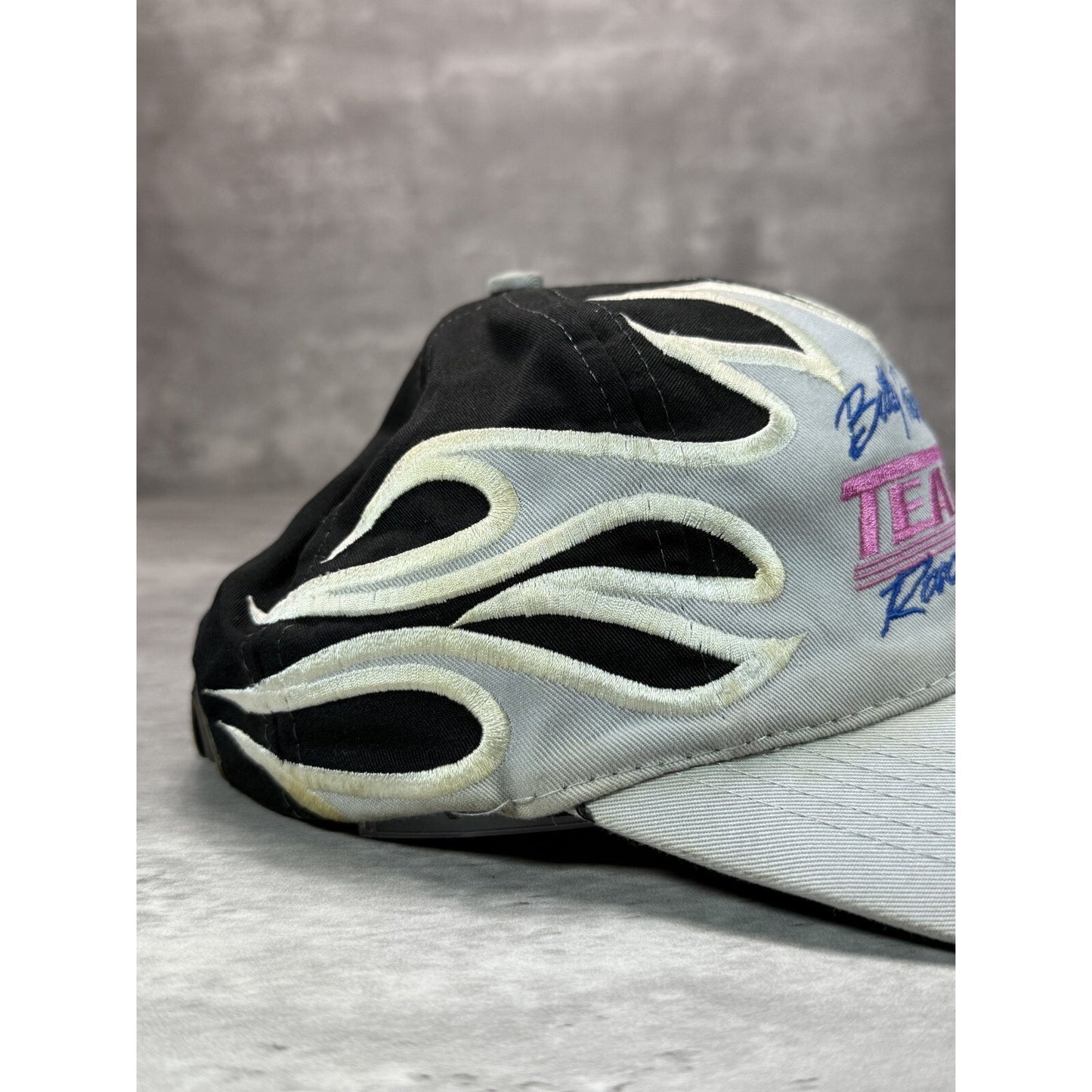 Vintage Billy Pauch Nascar Team 1 Racing Embroidered Flame Strapback Hat OSFA