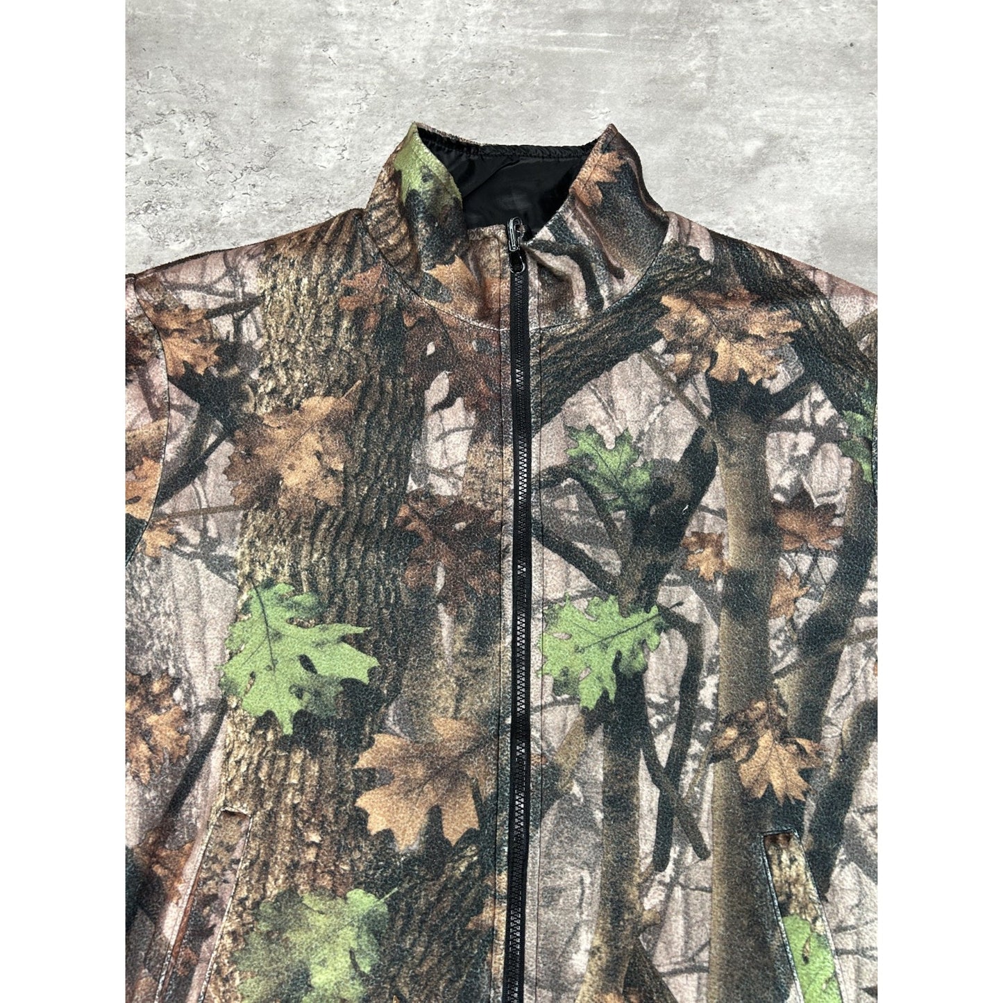 Vintage Aqua Stop Tree Camo Reversible Fleece Nylon Hunting Jacket Size Large