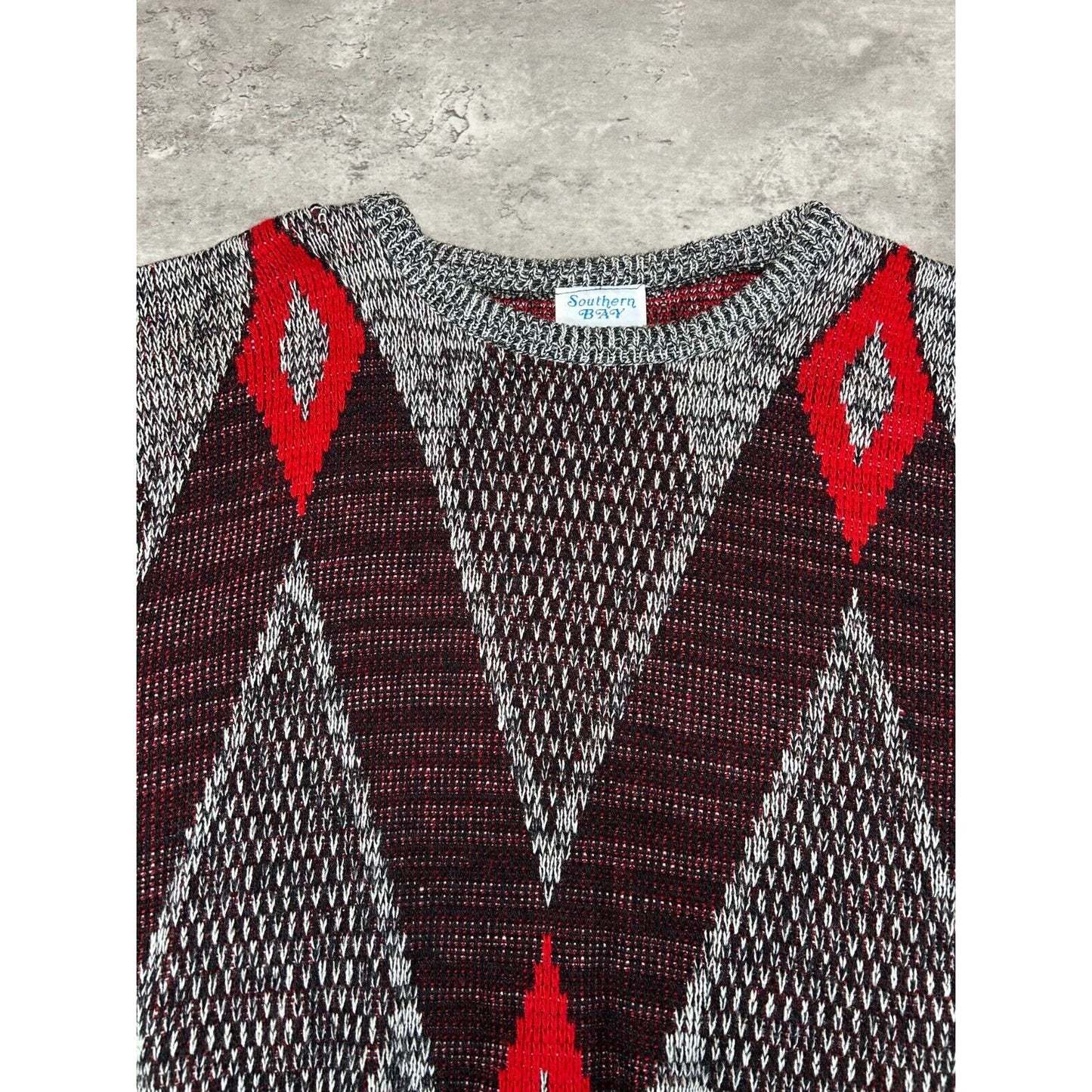 Vintage 90s Southern Bay Abstract Print Pull Over Ribbed Knit Sweater Size Medium