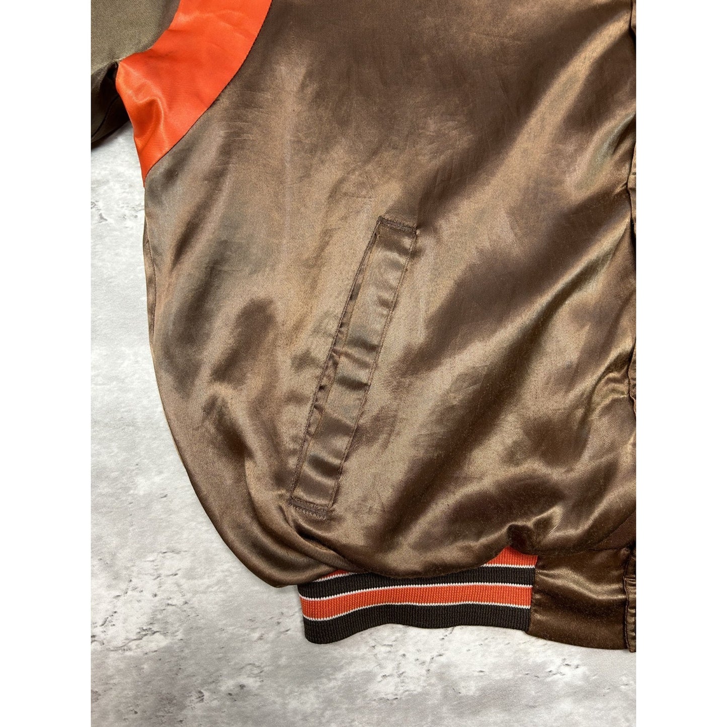 Vintage 90s Cleveland Browns NFL Embroidered Logo Satin Bomber Jacket Size Large