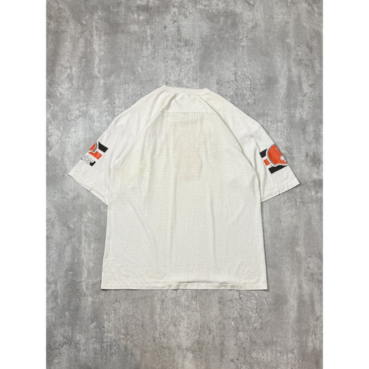 Vintage 80s Cleveland Browns NFL Helmet Graphic Football Jersey Size XL