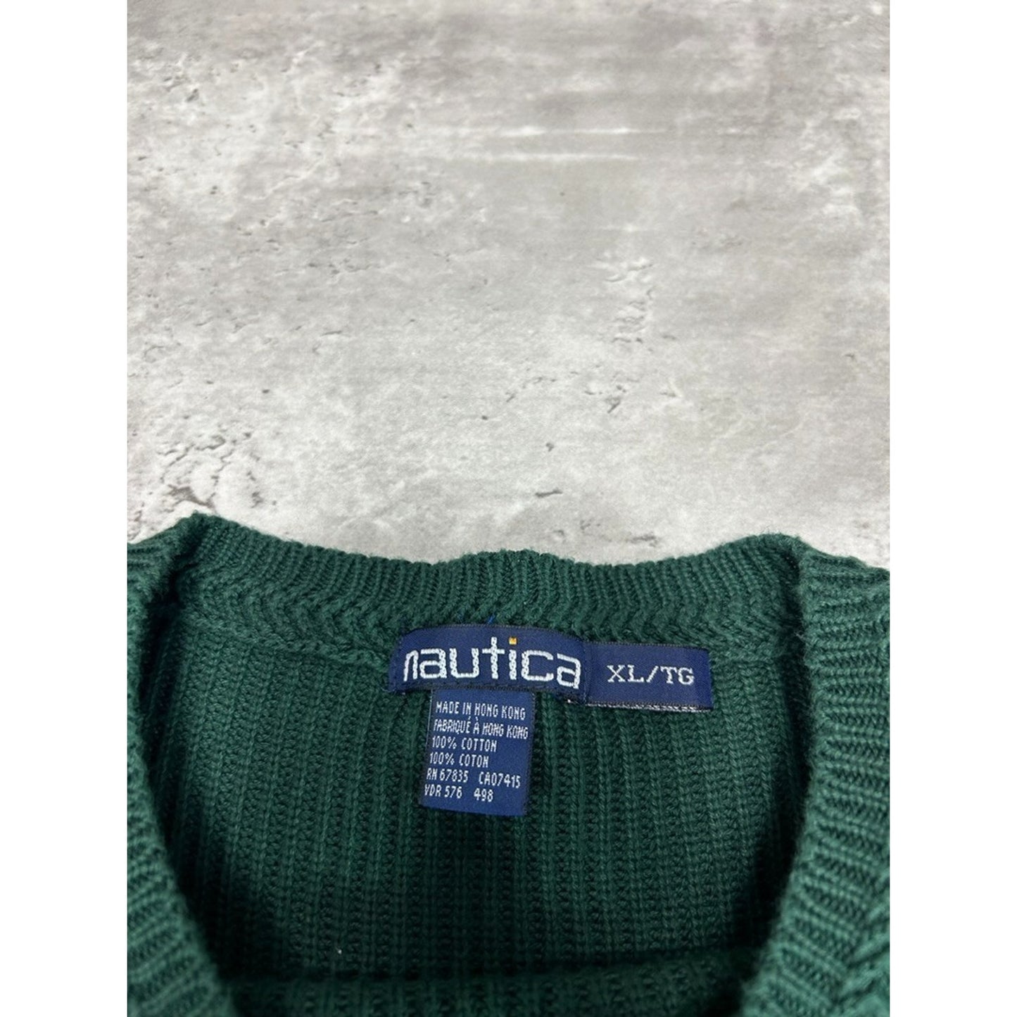 Vintage Nautica Embroidered Crest Panelled Ribbed Knit Sweater Size XL