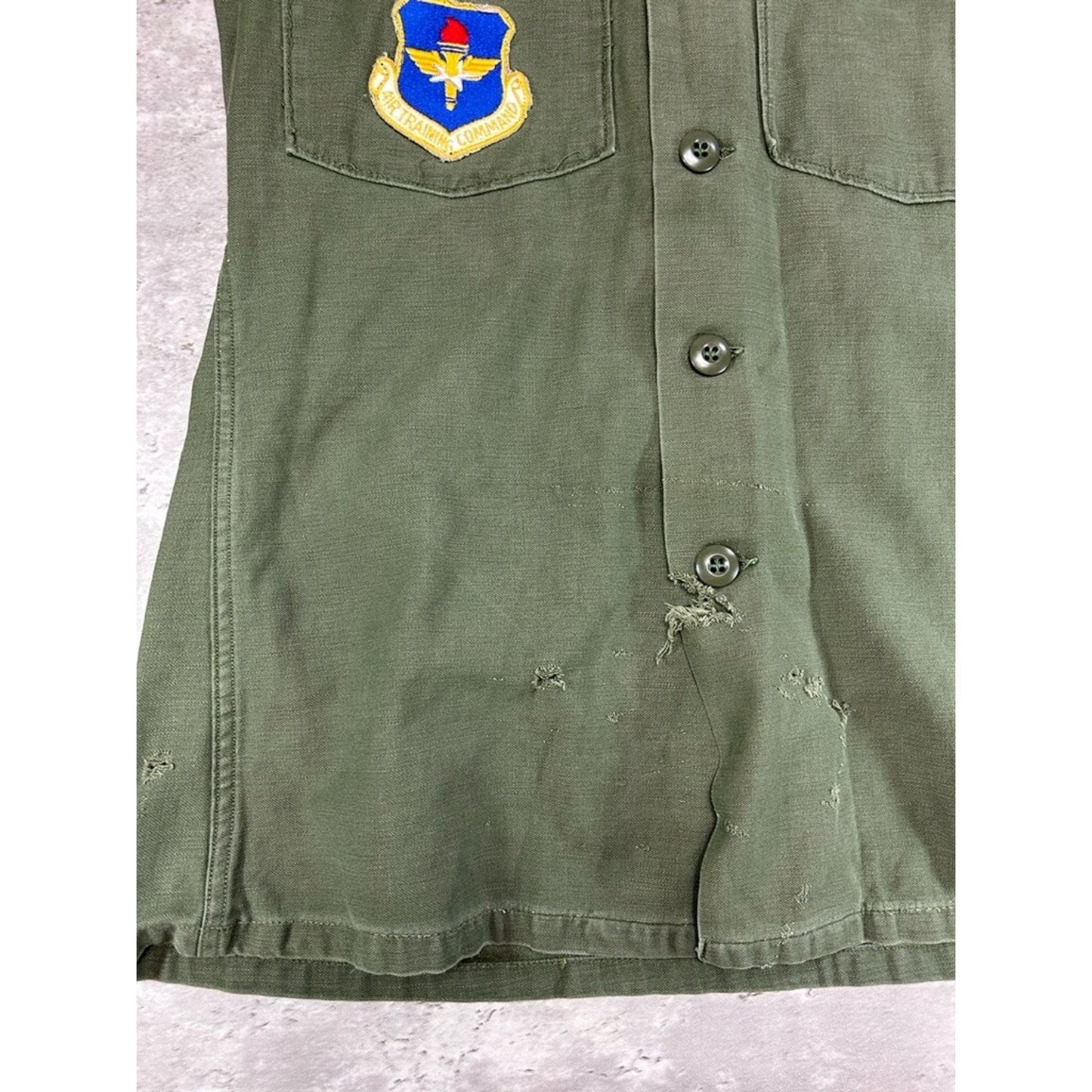 Vintage 1960s US Air Force OG 107 Military Short Sleeve Button Up Shirt Medium