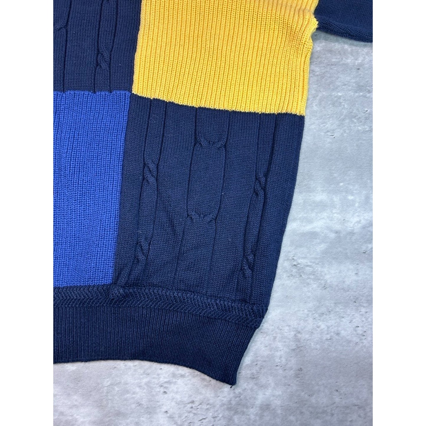 Vintage Nautica Embroidered Crest Panelled Ribbed Knit Sweater Size XL