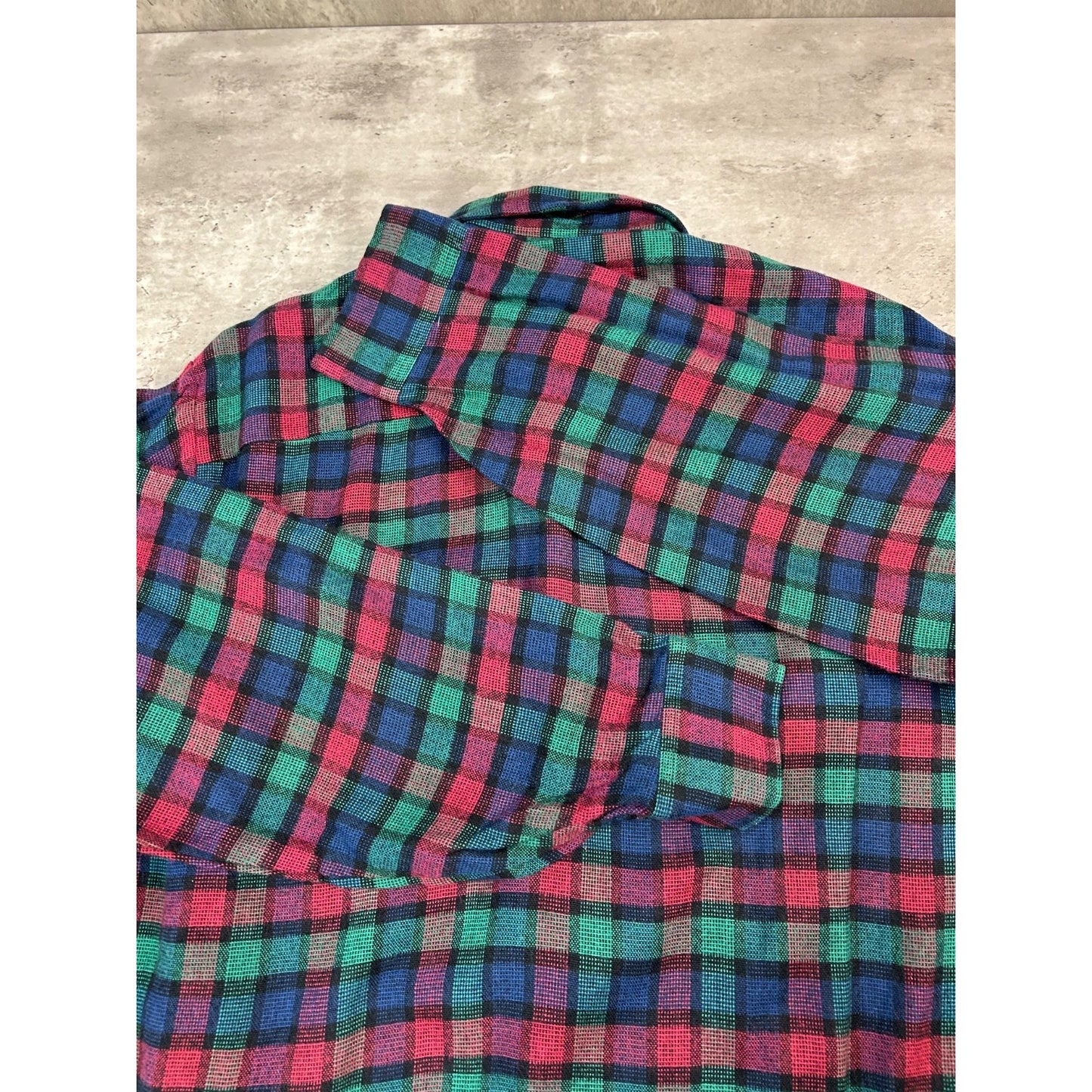 Vintage 90s Van Heusen Plaid Double Pocket Long Sleeve Button Up Shirt Sz Large