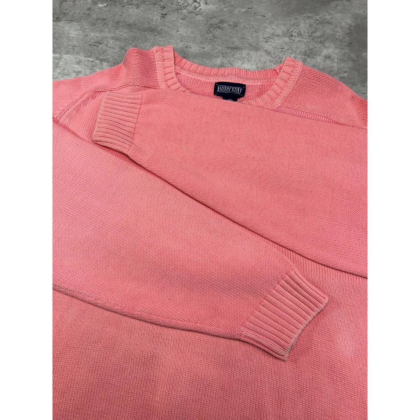 Vintage 90s Lands End Tonal Ribbed Pullover Knit Sweater Size XL Tall Pink